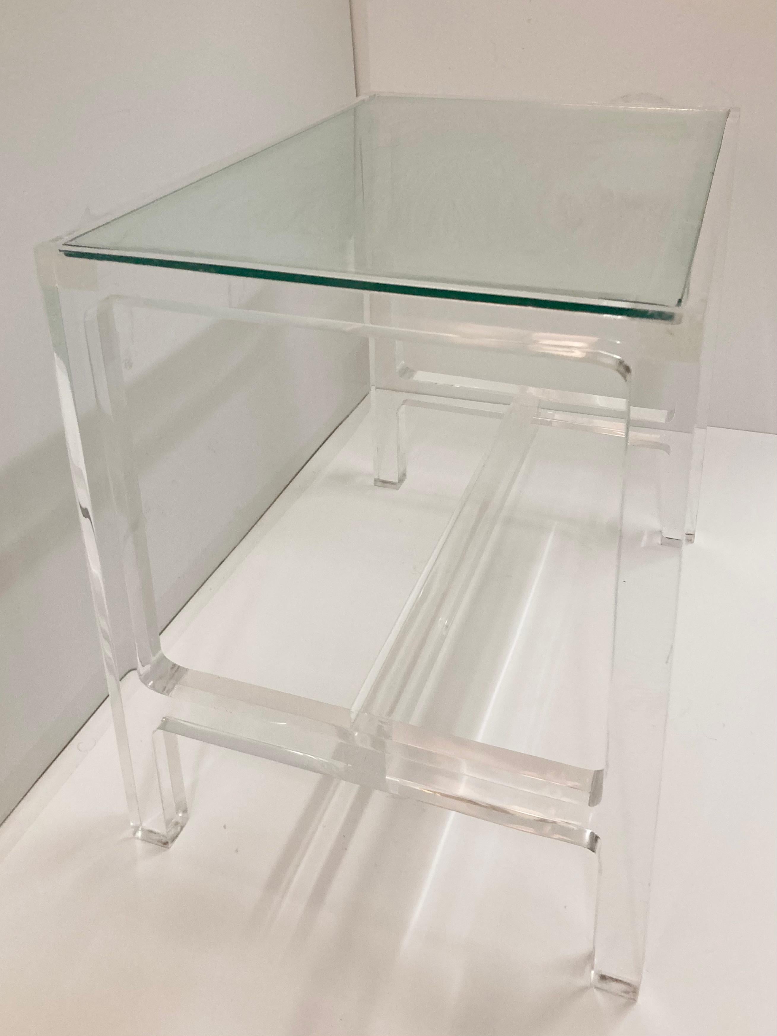 Lucite Modern Cocktail Table With Glass Inset Top For Sale 1