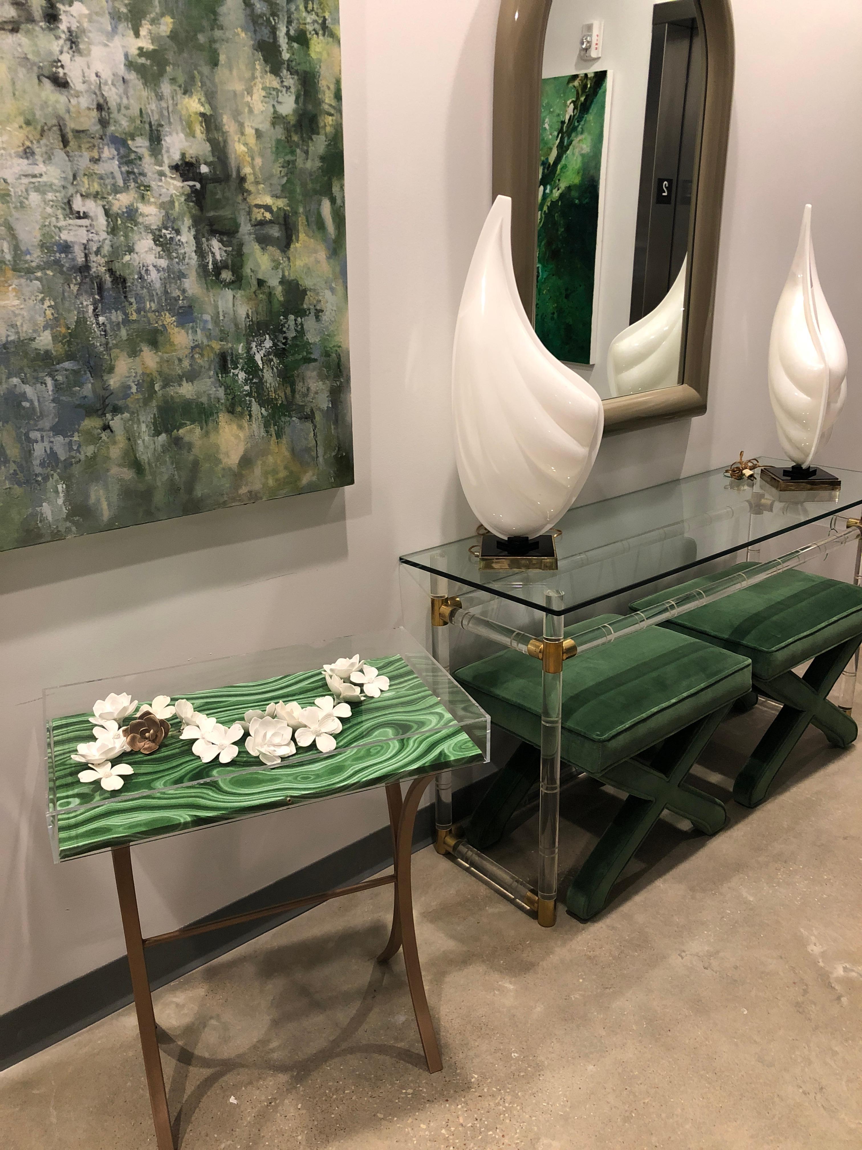 Mrspk&oz is thrilled to debut our very own Lucite objet d'art side table with a rose tone metal base. We create these fabulous pieces by using interesting objects and by choosing color with an intention that are then carefully curated in a Lucite