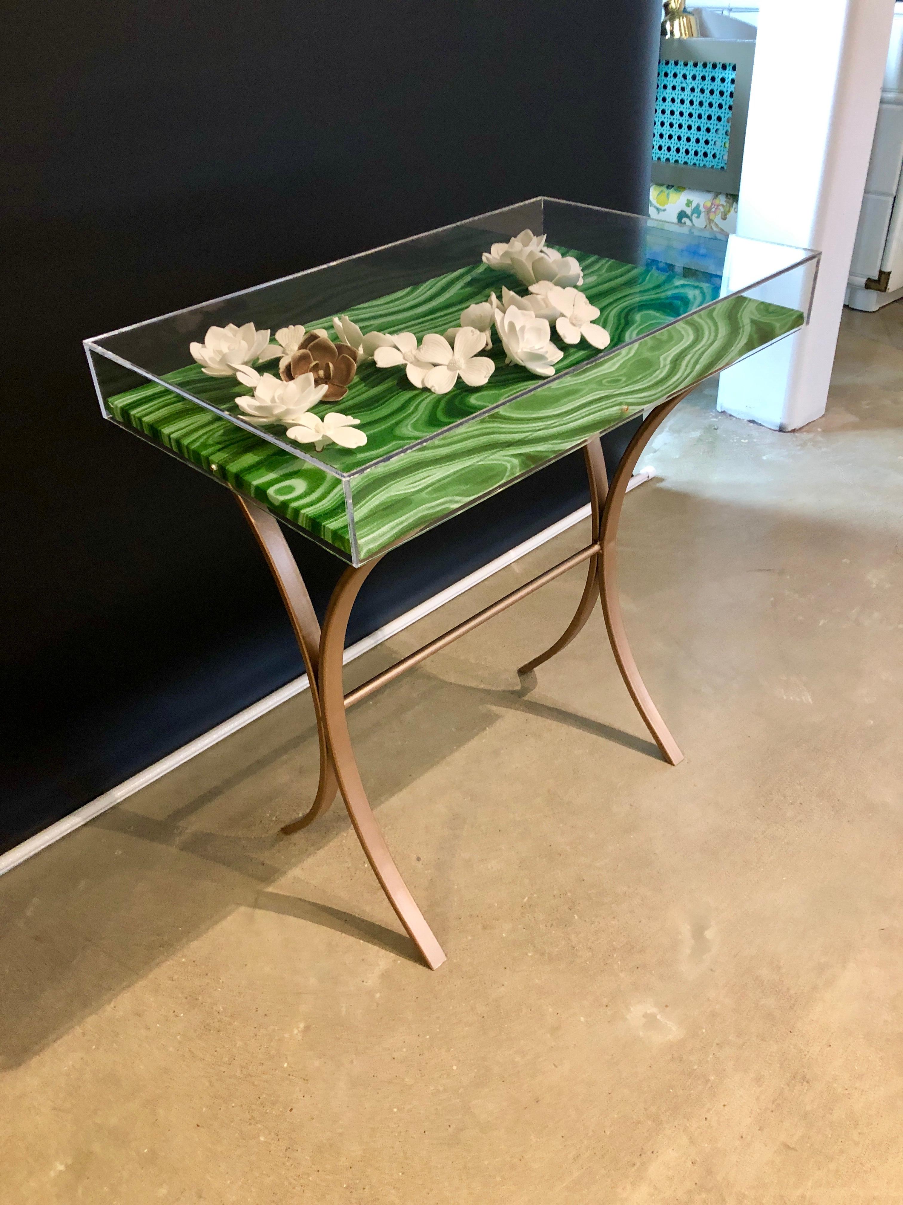 Copper Lucite Object d'art with Rose Tone Metal Side Table by AMK for Patricia Kagan