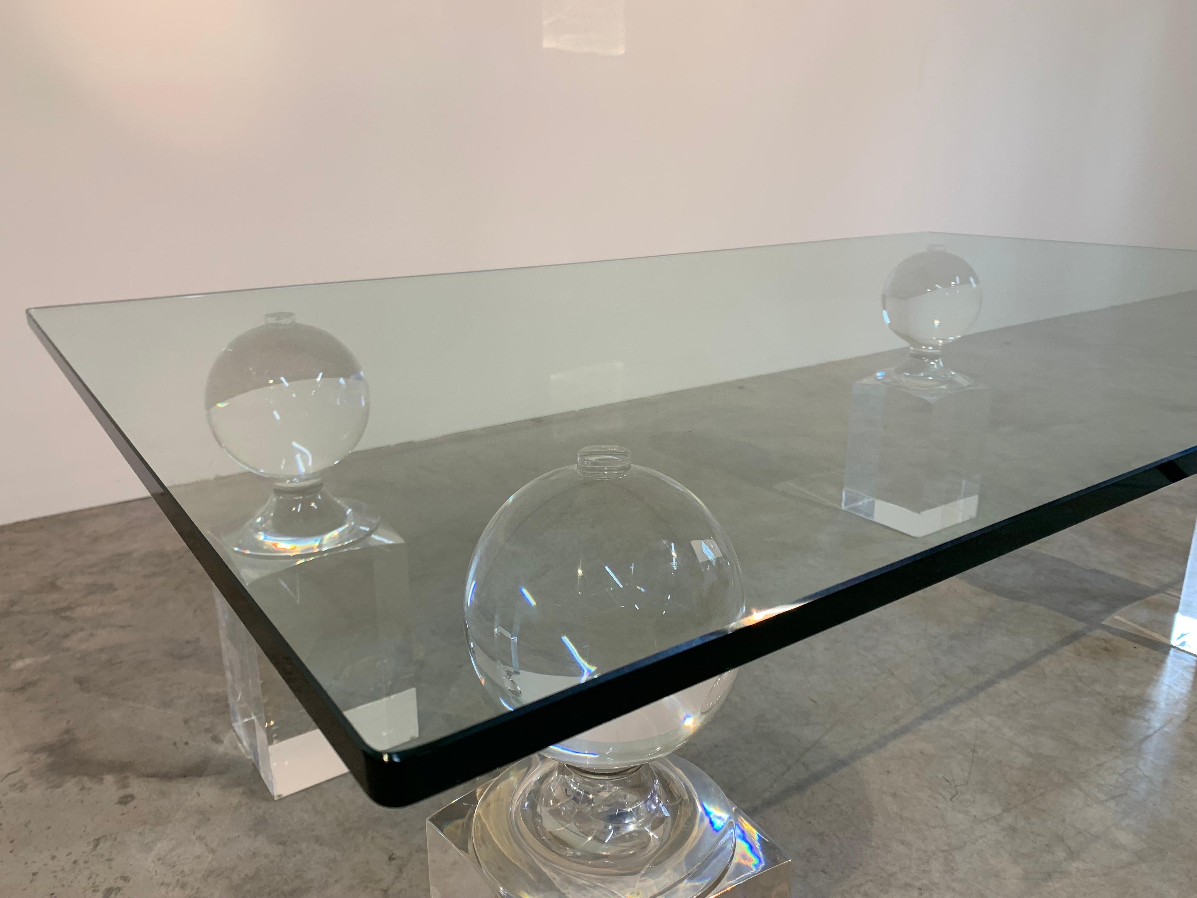 Lucite Orb Glass Top Coffee/Cocktail Table Attributed to Charles Hollis Jones In Good Condition In Southampton, NJ