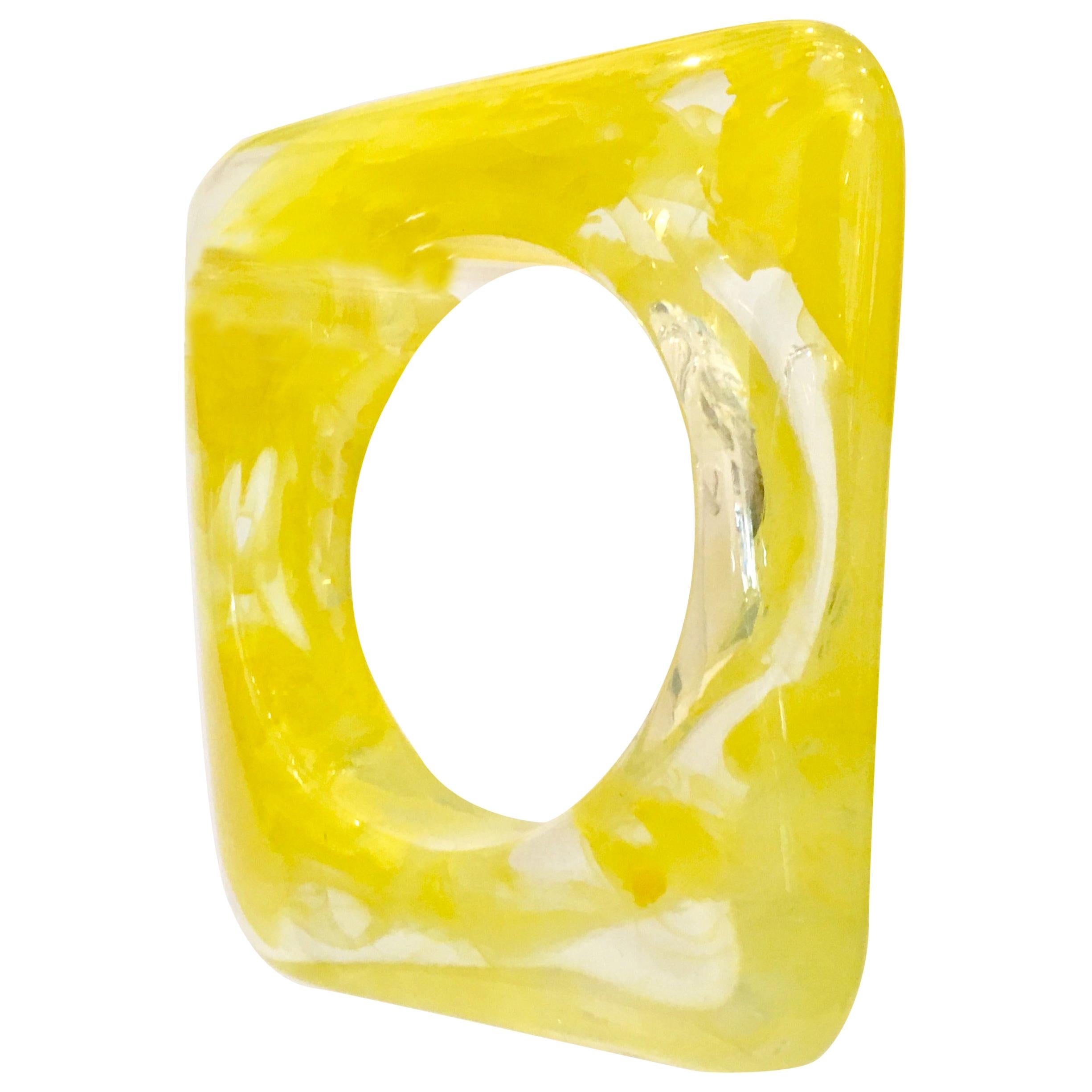 Lucite Organic Form Circle In A Square Bangle Bracelet For Sale