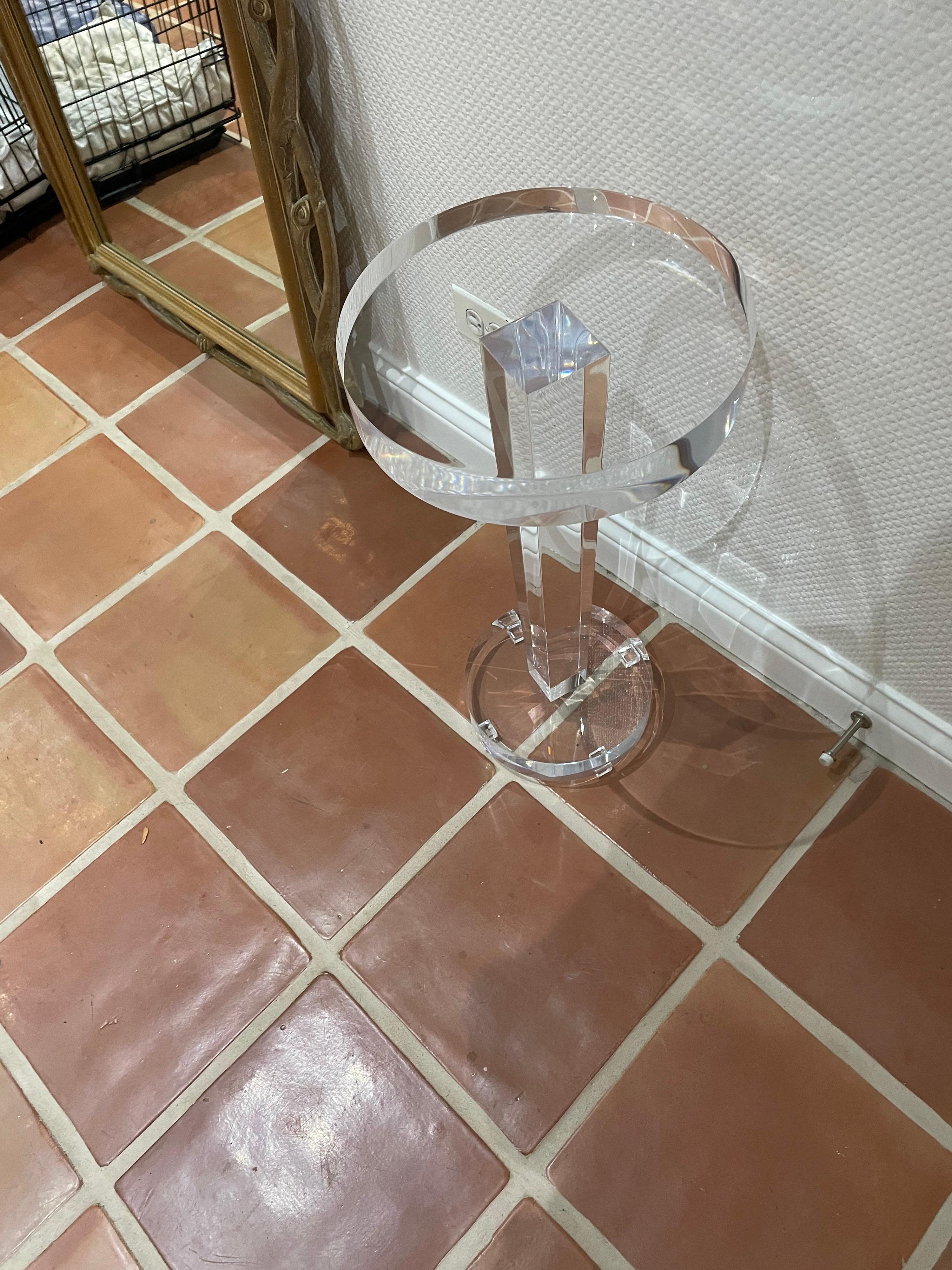 American Lucite Pedestal Side Table For Sale