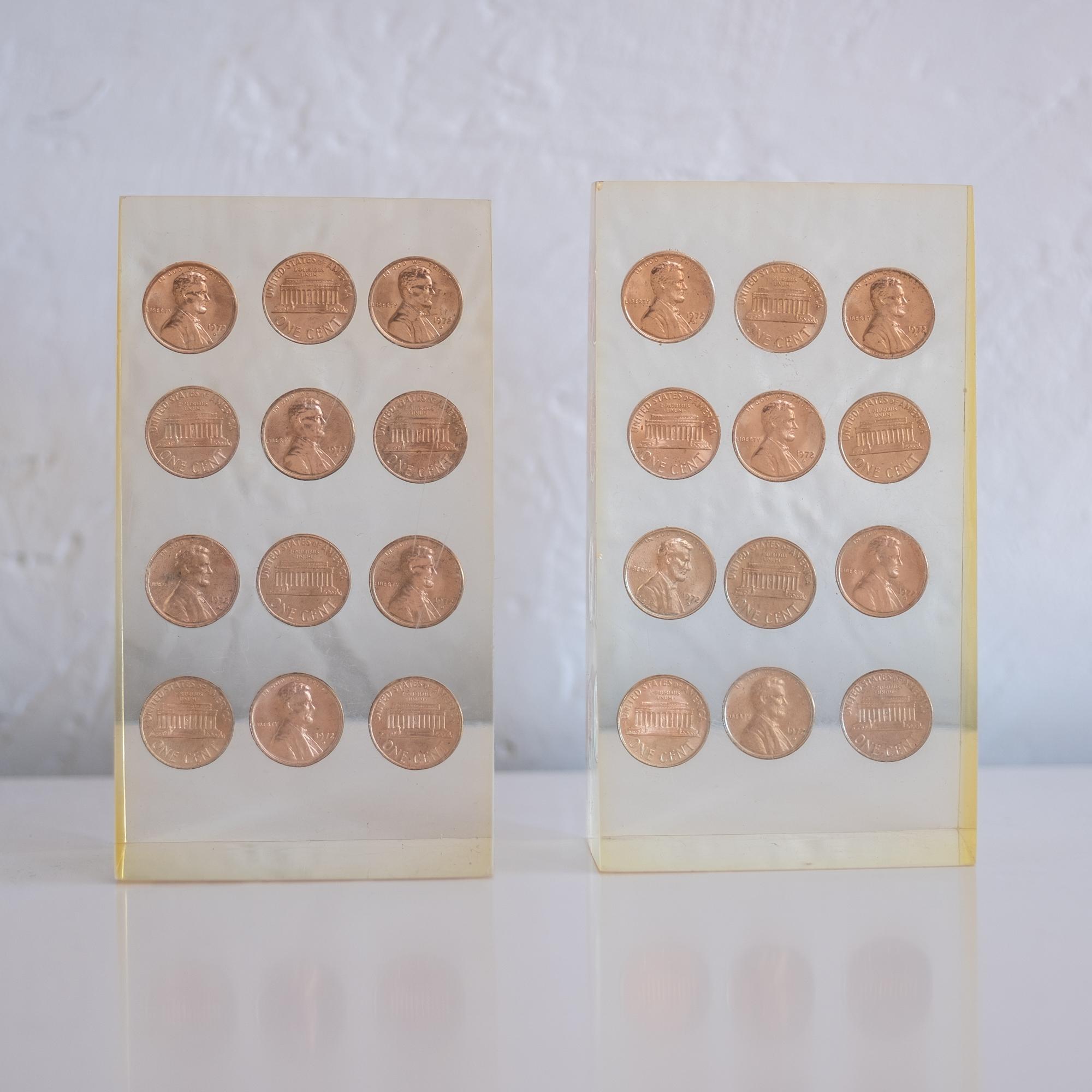 Lucite Penny Bookends, 1970s 2
