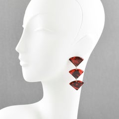 Lucite Pierced Earrings Geometric Dangle Red and Black Triangles
