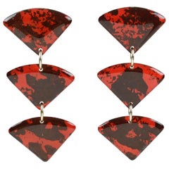 Lucite Pierced Earrings Geometric Dangle Red and Black Triangles