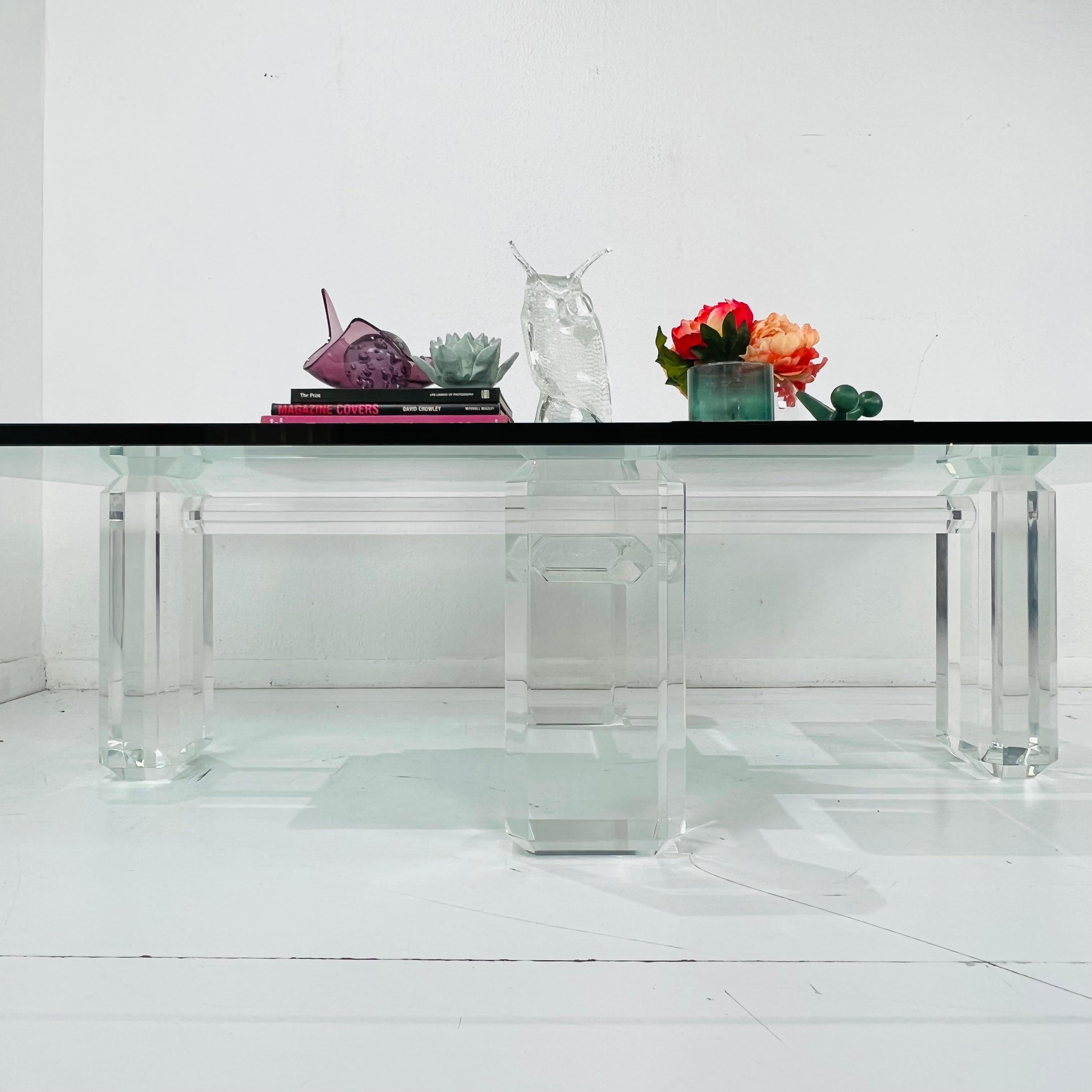 Lucite Pillar Cross Base Coffee Table in the Style of Karl Springer For Sale 8