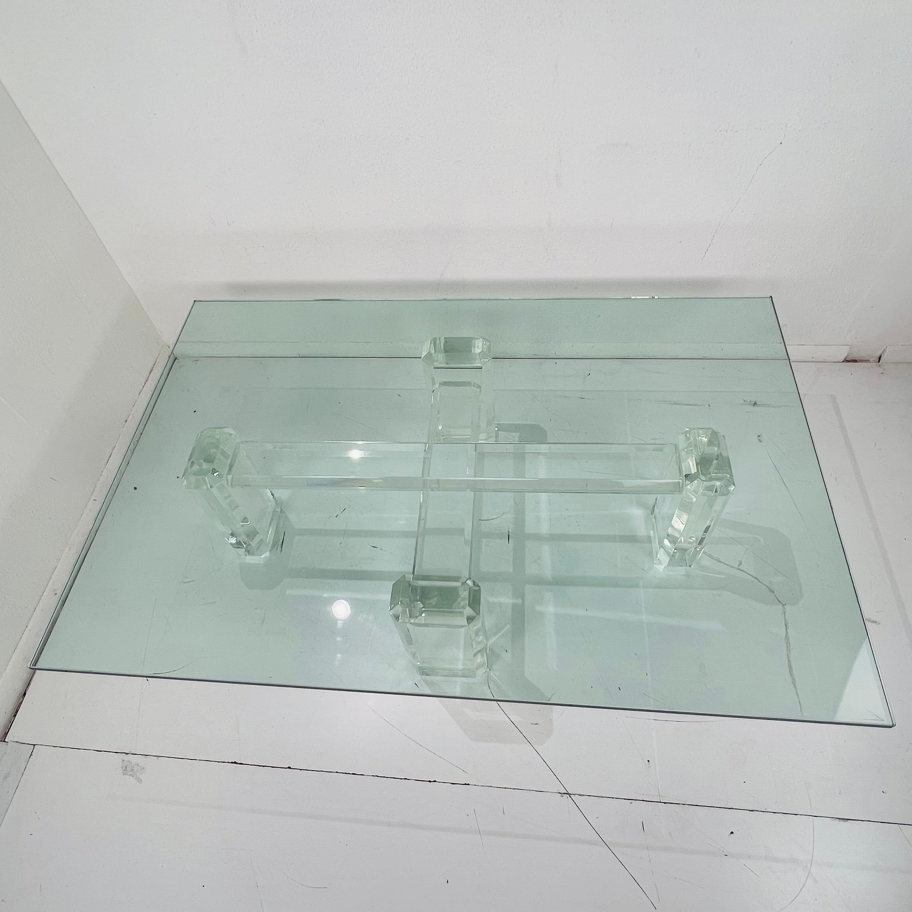 Lucite Pillar Cross Base Coffee Table in the Style of Karl Springer For Sale 10
