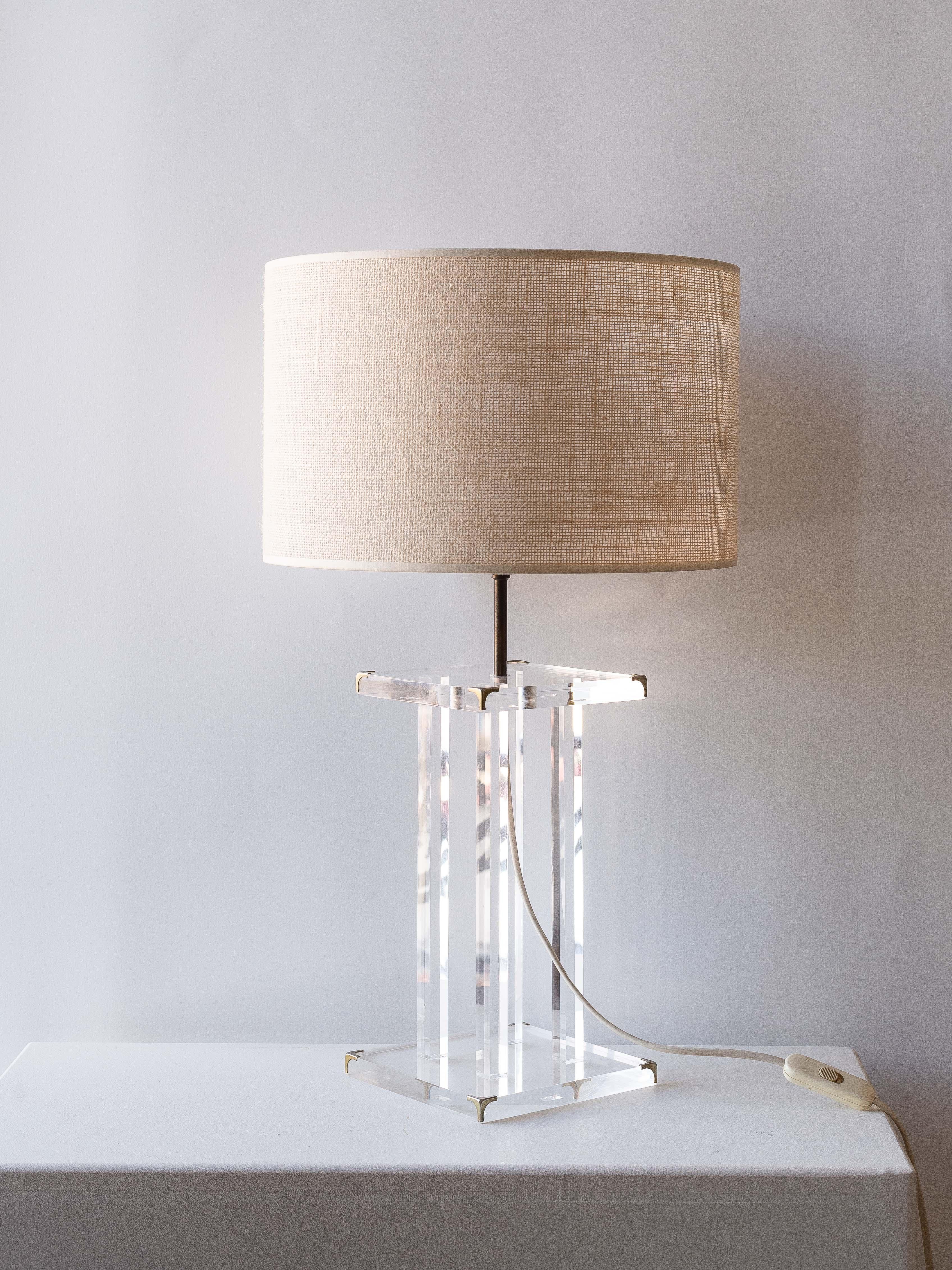 Brass Plexiglass Table Lamp by David Lange for Roche Bobois 1970s
