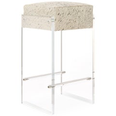 Lucite Plinth Bar Stools in Salt & Pepper Cowhide