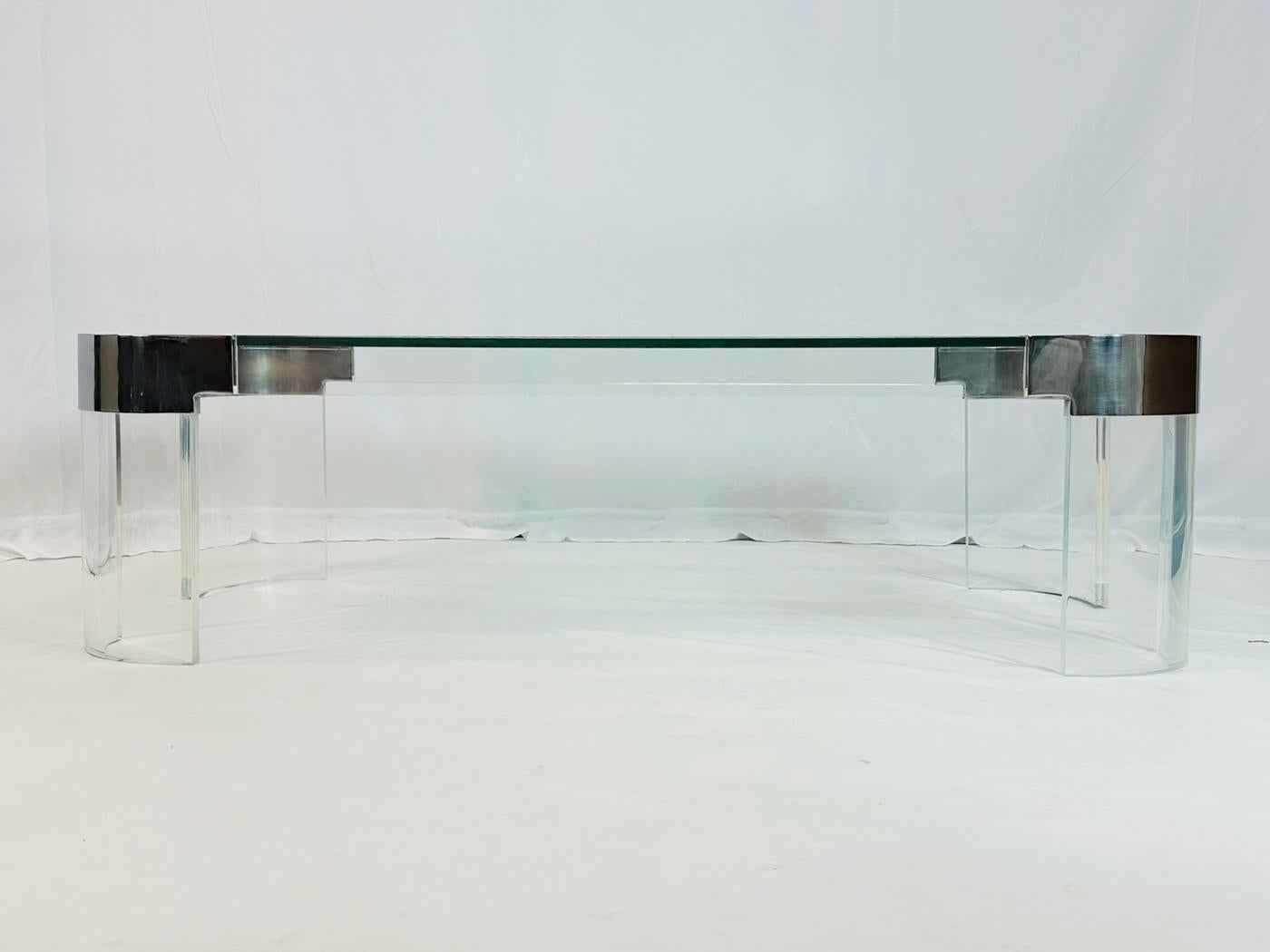 Table basse en Lucite et nickel poli par Charles Hollis Jones en vente 6