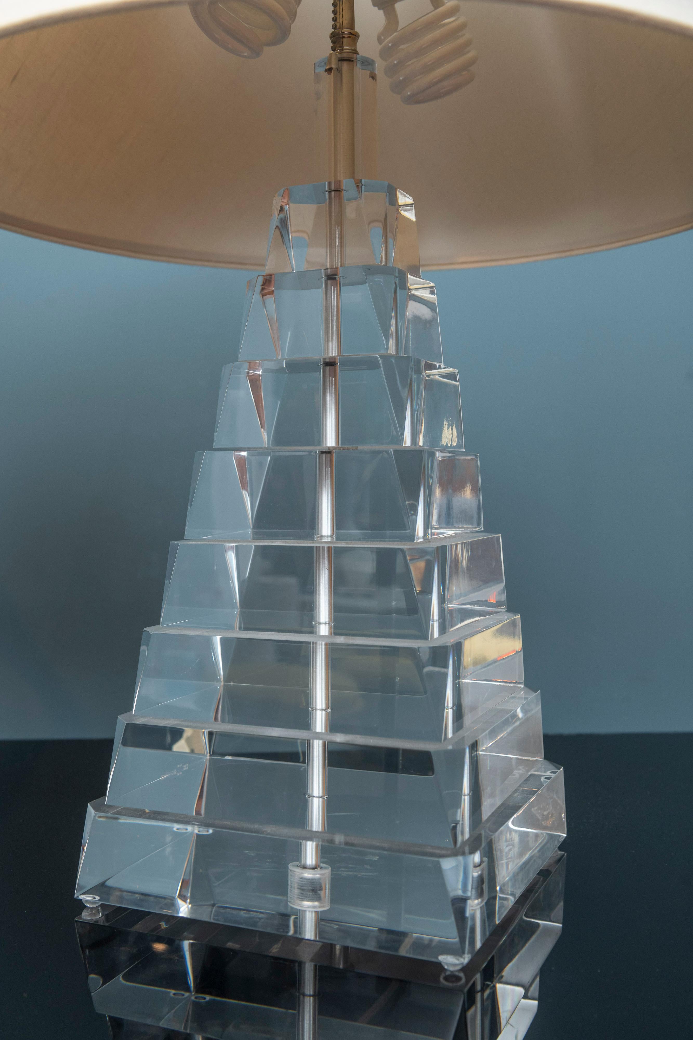 Lucite Pyramid Form Table Lamps by George Bullio 4