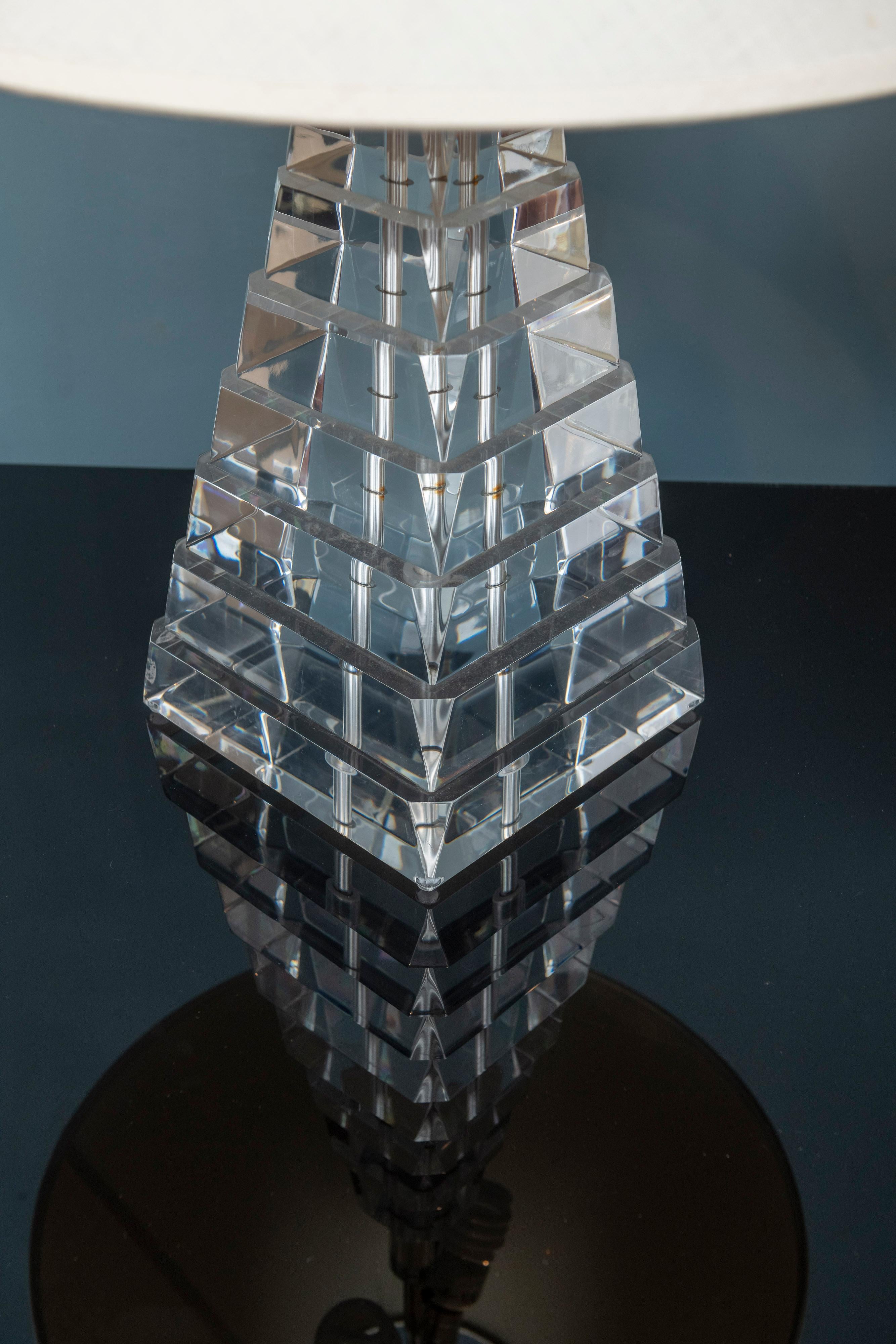 Lucite Pyramid Form Table Lamps by George Bullio 2
