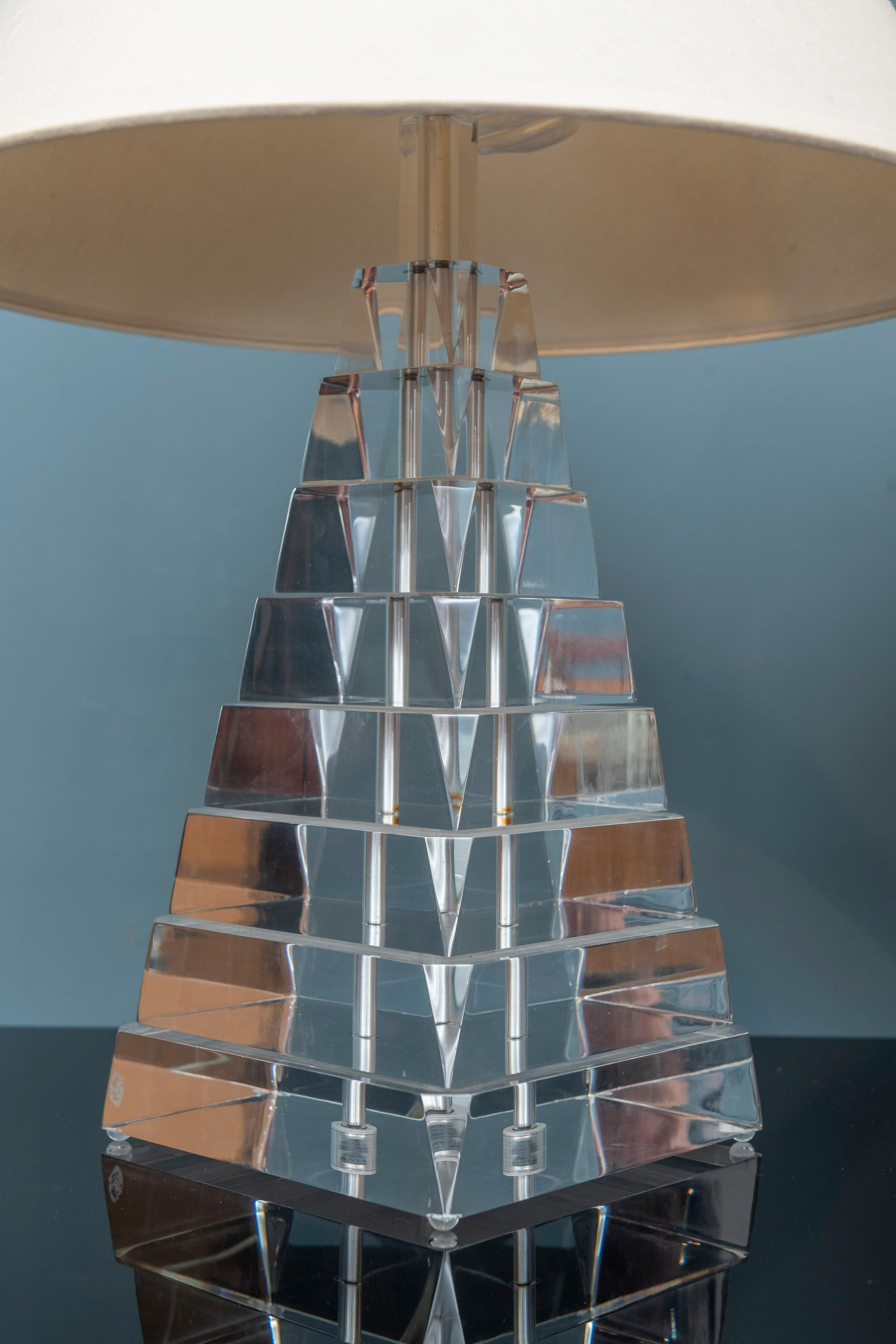 Lucite Pyramid Form Table Lamps by George Bullio 3