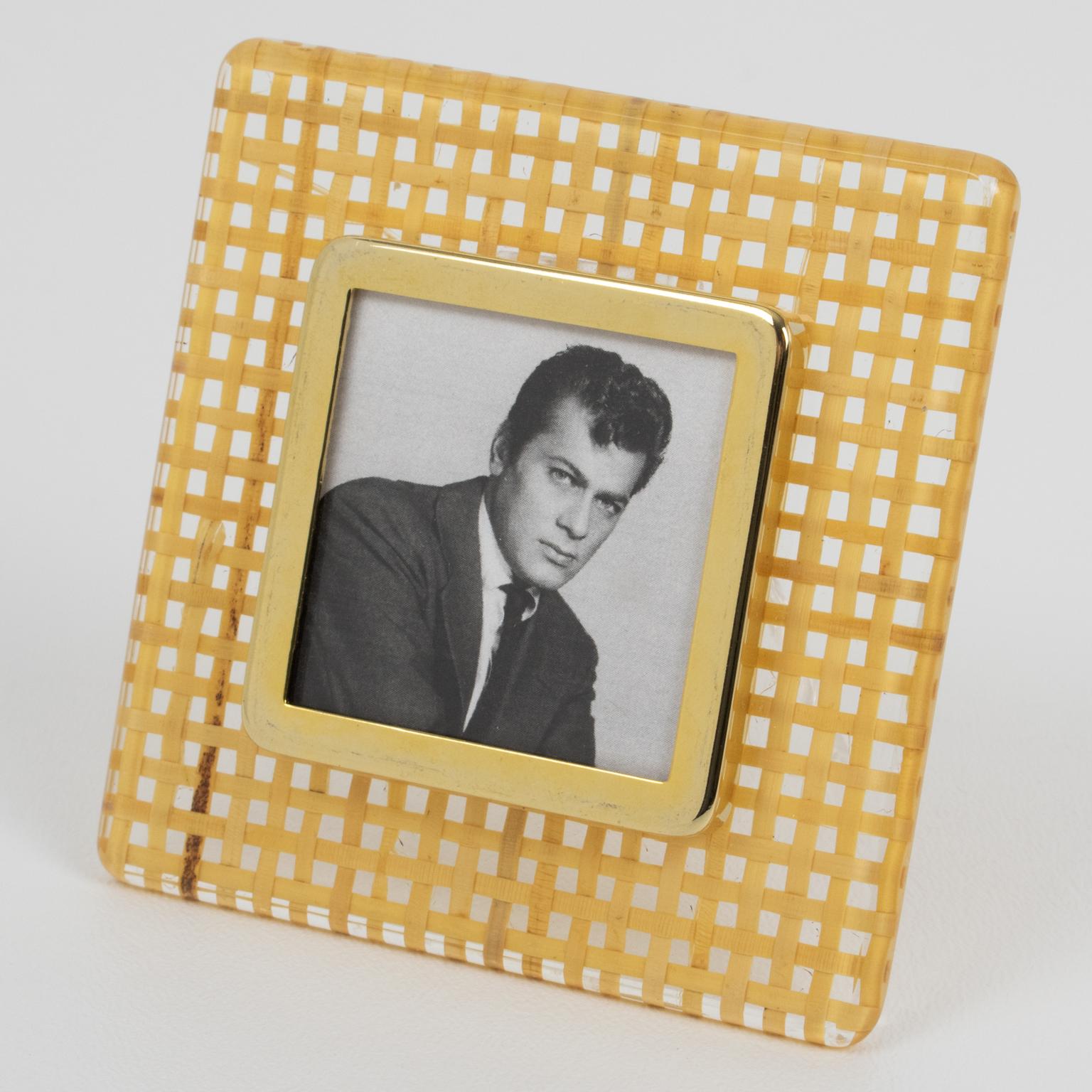 Late 20th Century Lucite, Rattan and Aluminum Picture Frame, Italy 1970s