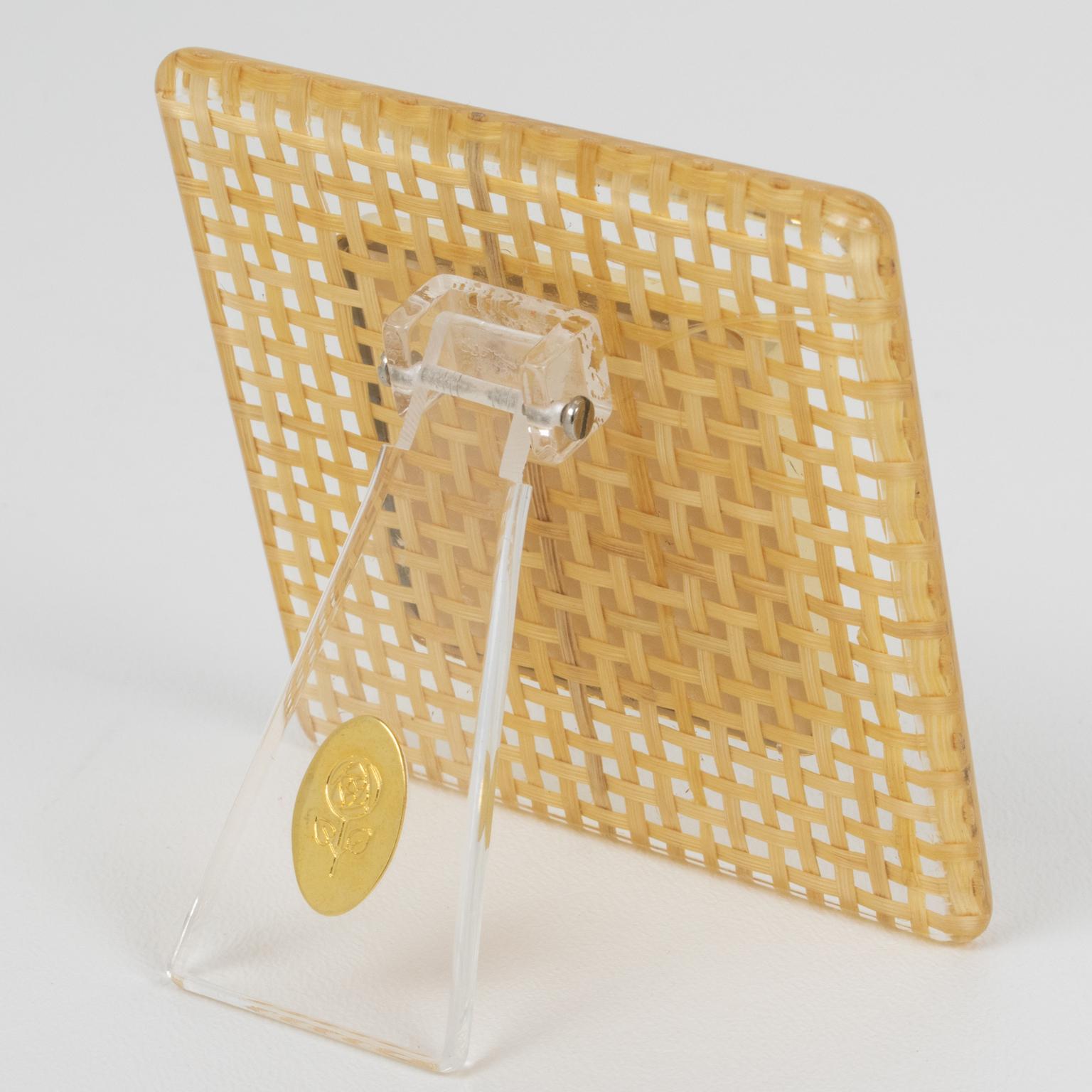 Lucite, Rattan and Aluminum Picture Frame, Italy 1970s 1