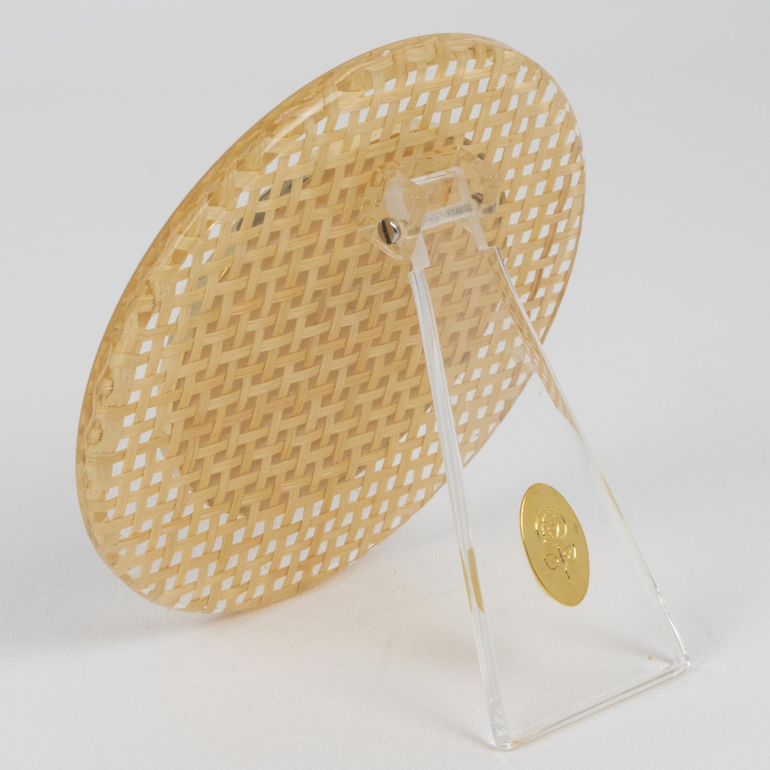 Cornice in lucite, rattan e metallo dorato, Italia, anni '70 in vendita 1