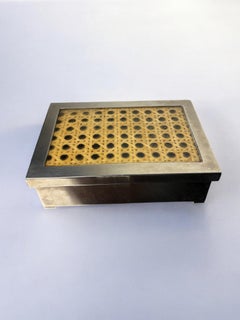 Lucite & Rattan chromed vanity Box, Christian Dior Style, 1970's