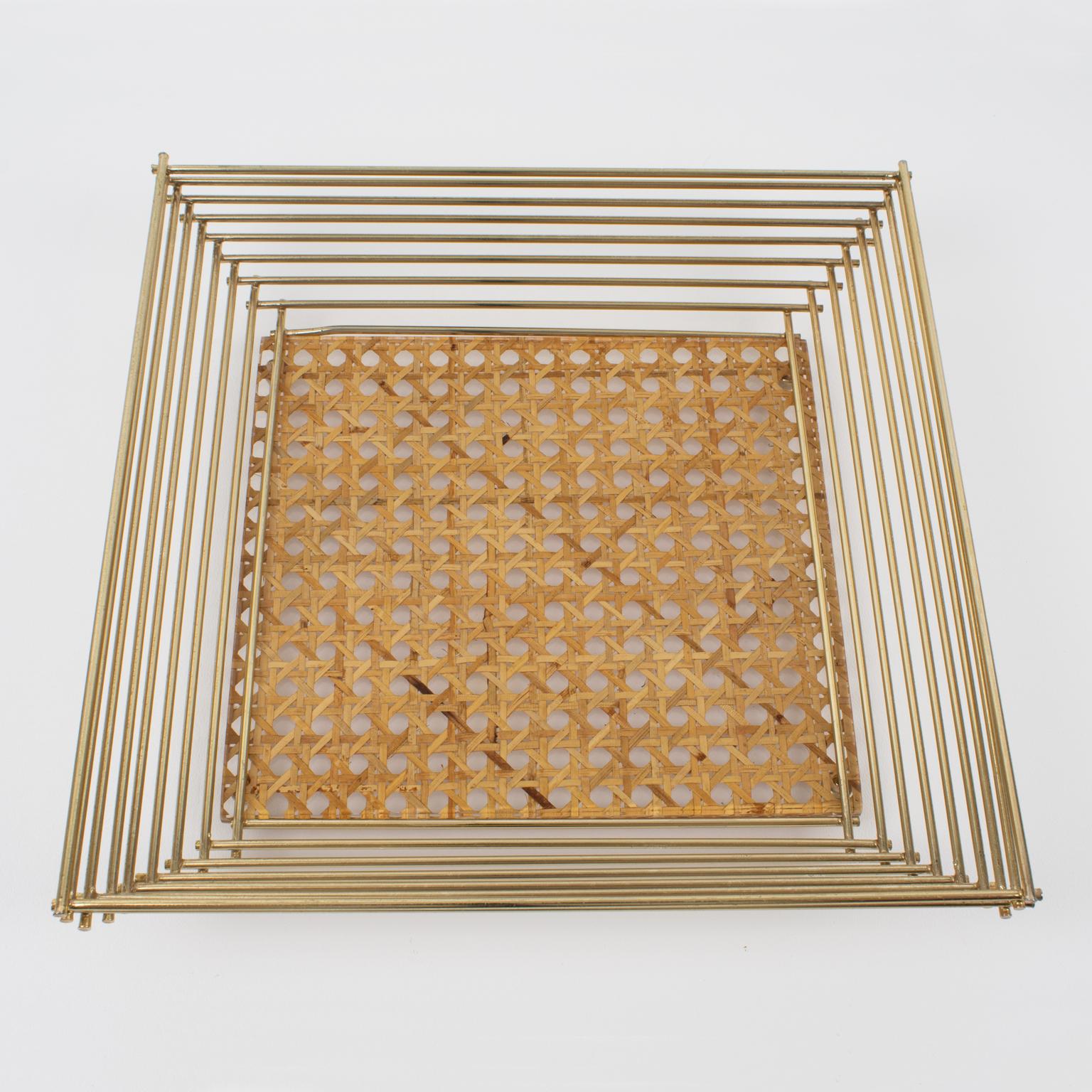 Late 20th Century Lucite, Rattan or Wicker and Brass Barware Serving Tray, Italy 1970s For Sale