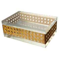 Cajón de tocador de lucita y ratán, estilo Christian Dior, década de los 70
