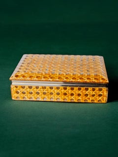 Lucite & Rattan vanity Box, Christian Dior Style, Circa 1970's