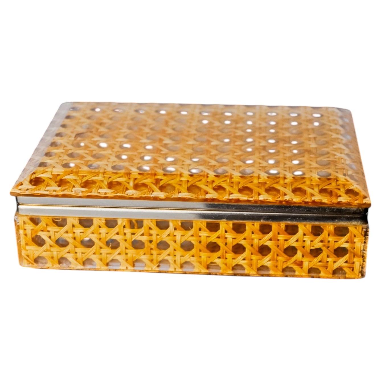 Lucite & Rattan vanity Box, Christian Dior Style, Circa 1970's