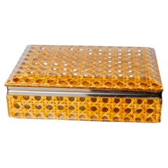 Lucite & Rattan vanity Box, Christian Dior Style, Circa 1970's
