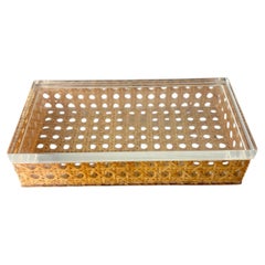 Lucite & Rattan vanity Box, Christian Dior Style, Italy, 1970's