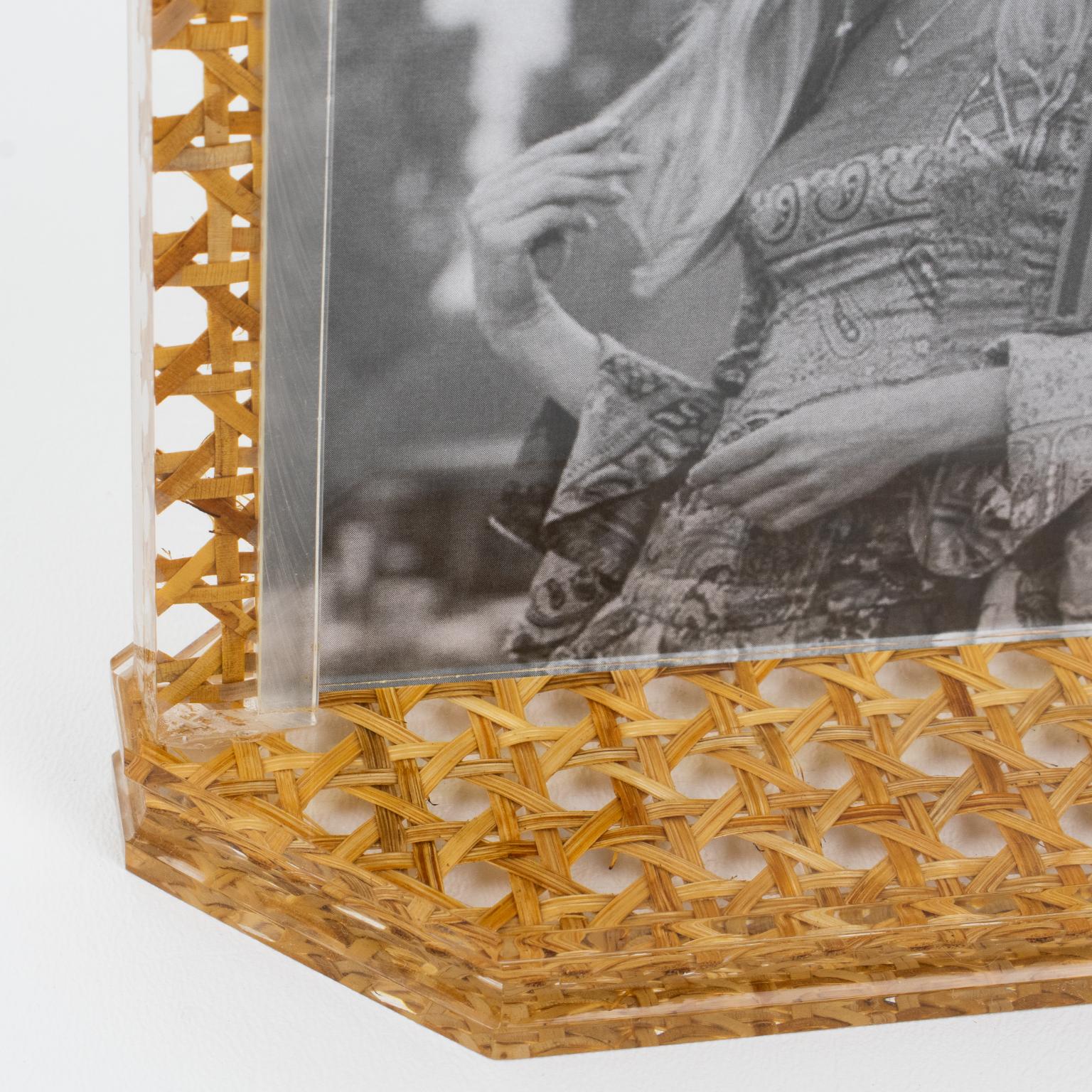 Late 20th Century Lucite, Rattan, Wicker Picture Frame, Italy 1970s For Sale