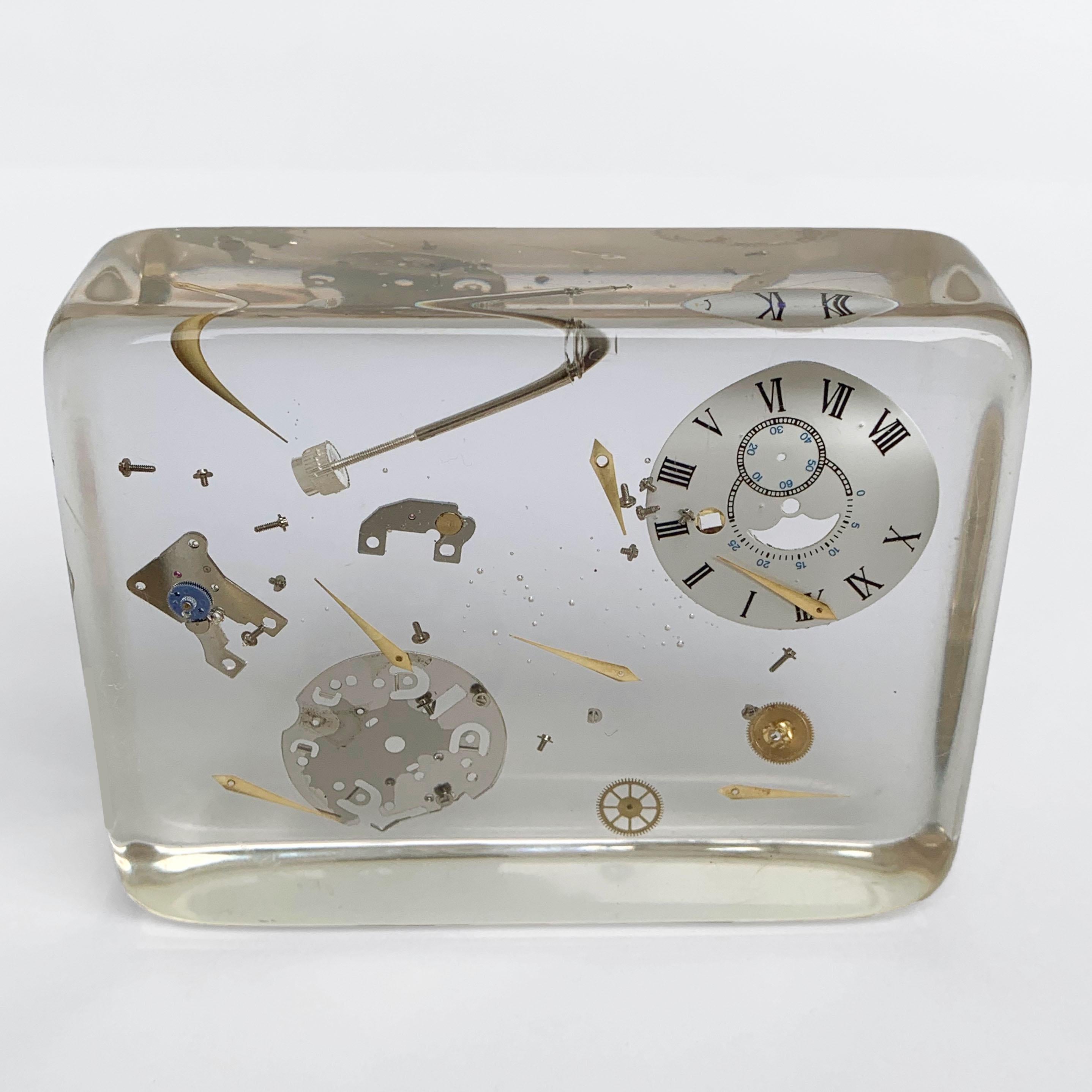 Mid-Century Modern Lucite Resin Sculpture with Exploded Watch of Pierre Giraudon France, 1970s