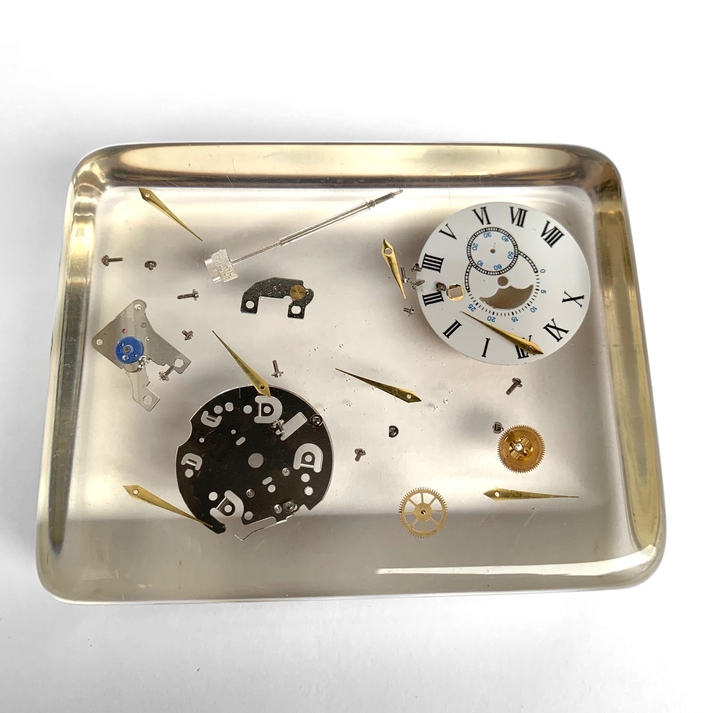 French Lucite Resin Sculpture with Exploded Watch of Pierre Giraudon France, 1970s