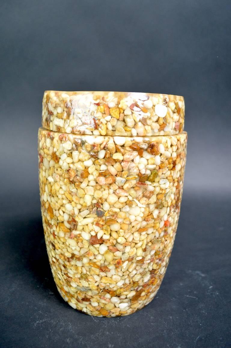 Mid-Century Modern Lucite Resin with Stone Inclusion Covered Jar For Sale