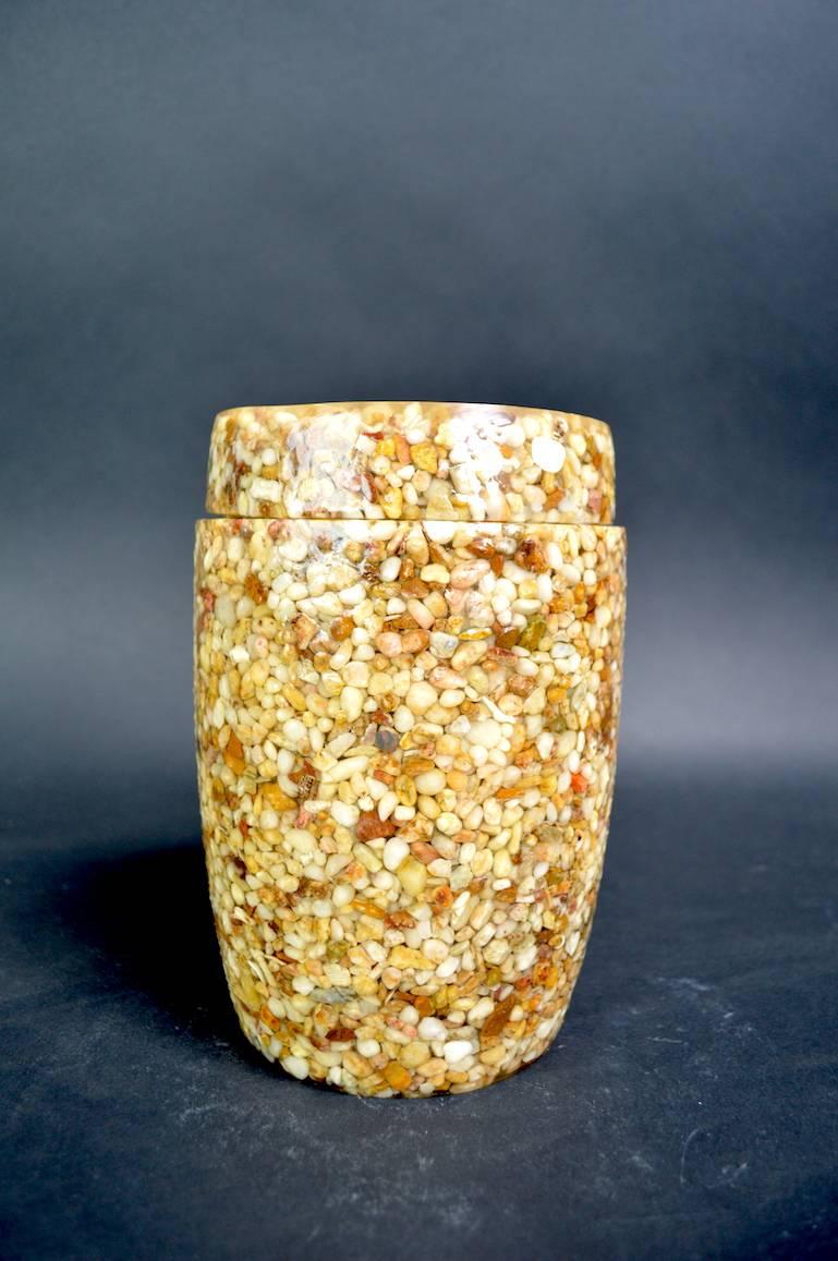 American Lucite Resin with Stone Inclusion Covered Jar For Sale