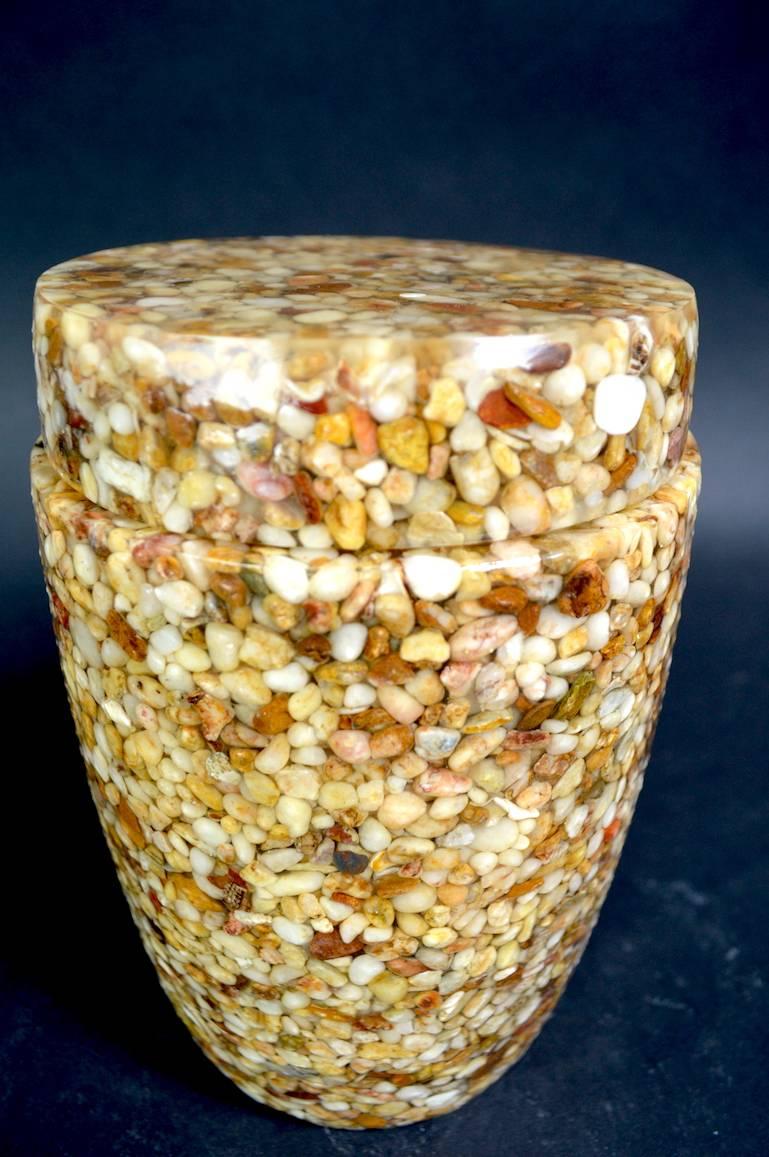 Lucite Resin with Stone Inclusion Covered Jar In Excellent Condition For Sale In New York, NY