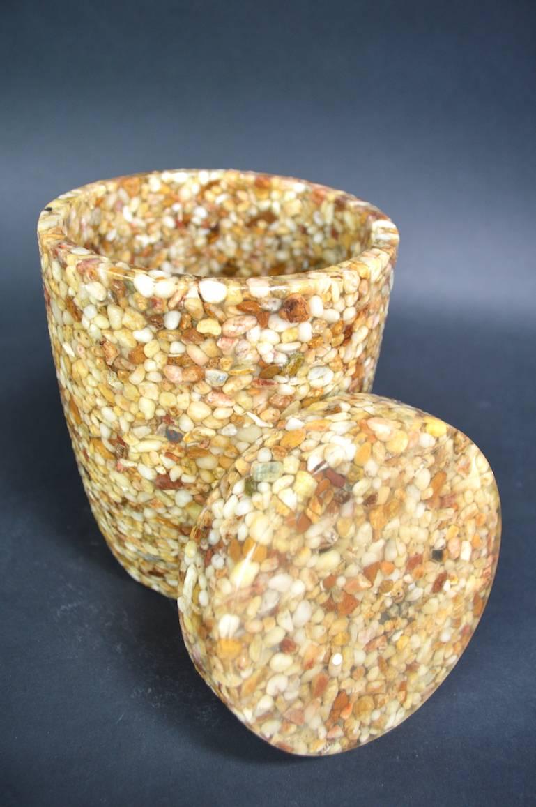 Lucite Resin with Stone Inclusion Covered Jar For Sale 1