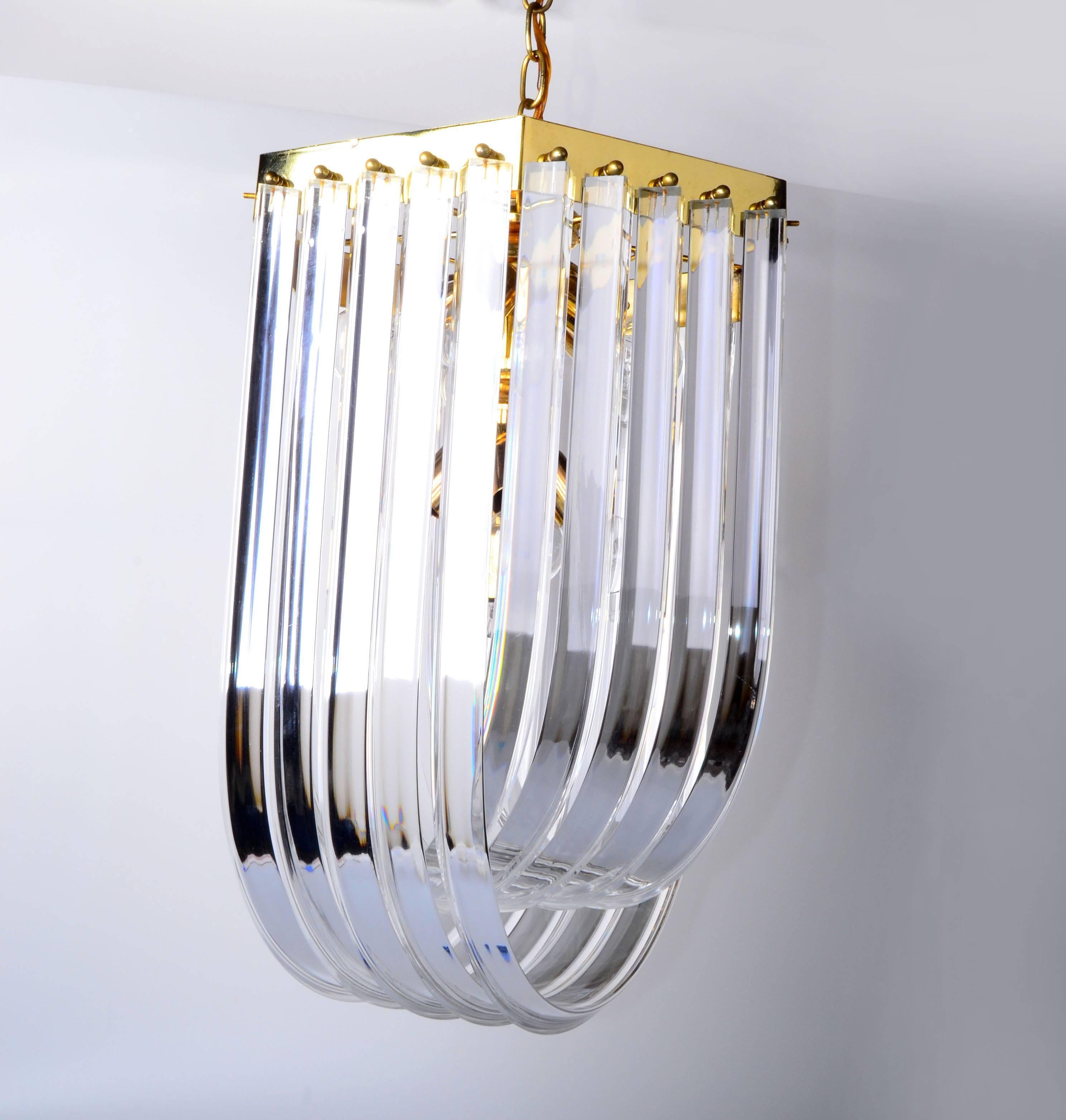 American Lucite Ribbon Chandelier with Canopy