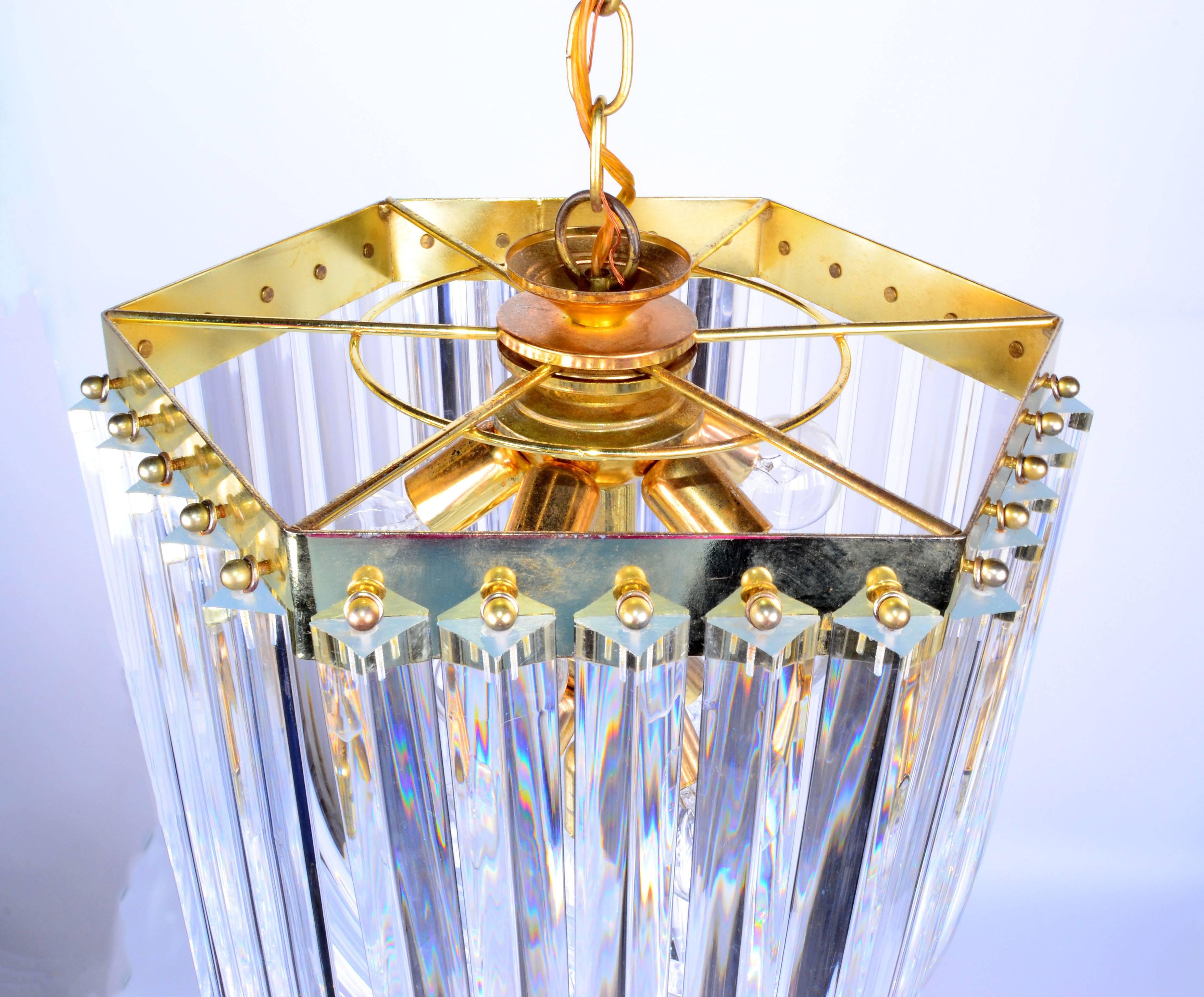Metal Lucite Ribbon Chandelier with Canopy