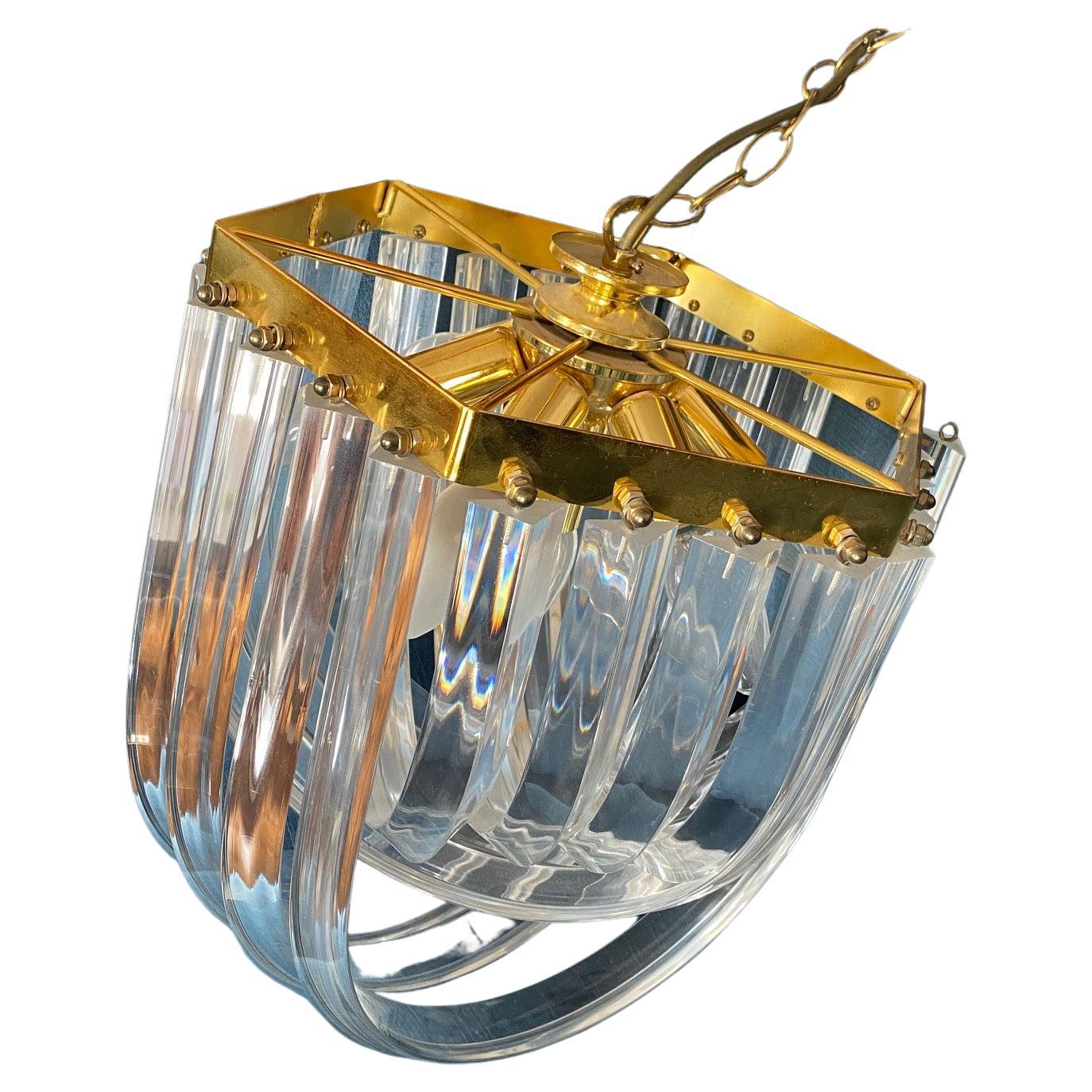 Lucite Ribbon Prism Chandelier in the Style of Triedri and Carlo Nason 1970s