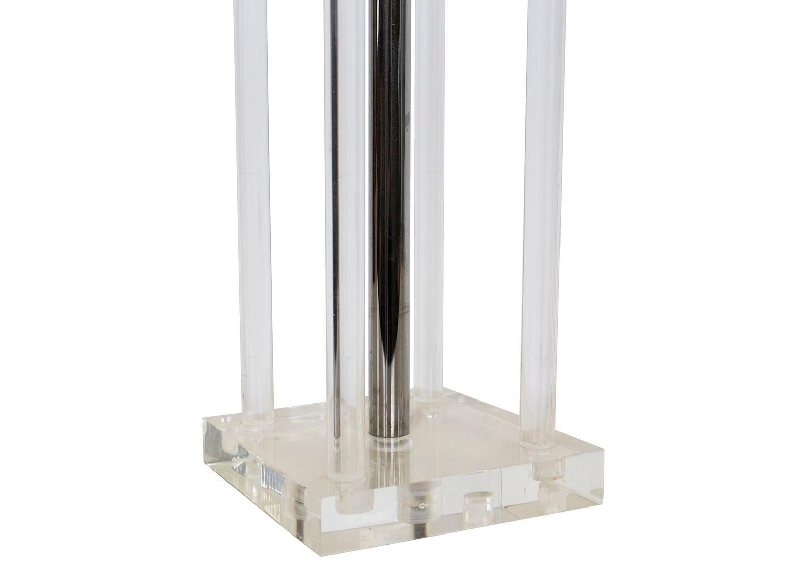 USA, 1970s
Lucite Rod Table Lamp, rectangular in form. Comes with lamp body only. Mix and match with other lucite pieces. Blends into any interior, modern or classic. In the style of Charles Hollis Jones.
DIMENSIONS: 5.5