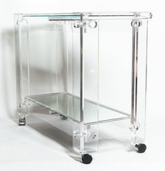 Lucite Rolling Cart Featuring Two Mirrored Shelves