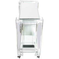 Lucite Rolling Cart Featuring Two Mirrored Shelves