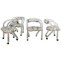 Lucite Rolling Chairs Style of Charles Hollis Jones for Pace Set of Four