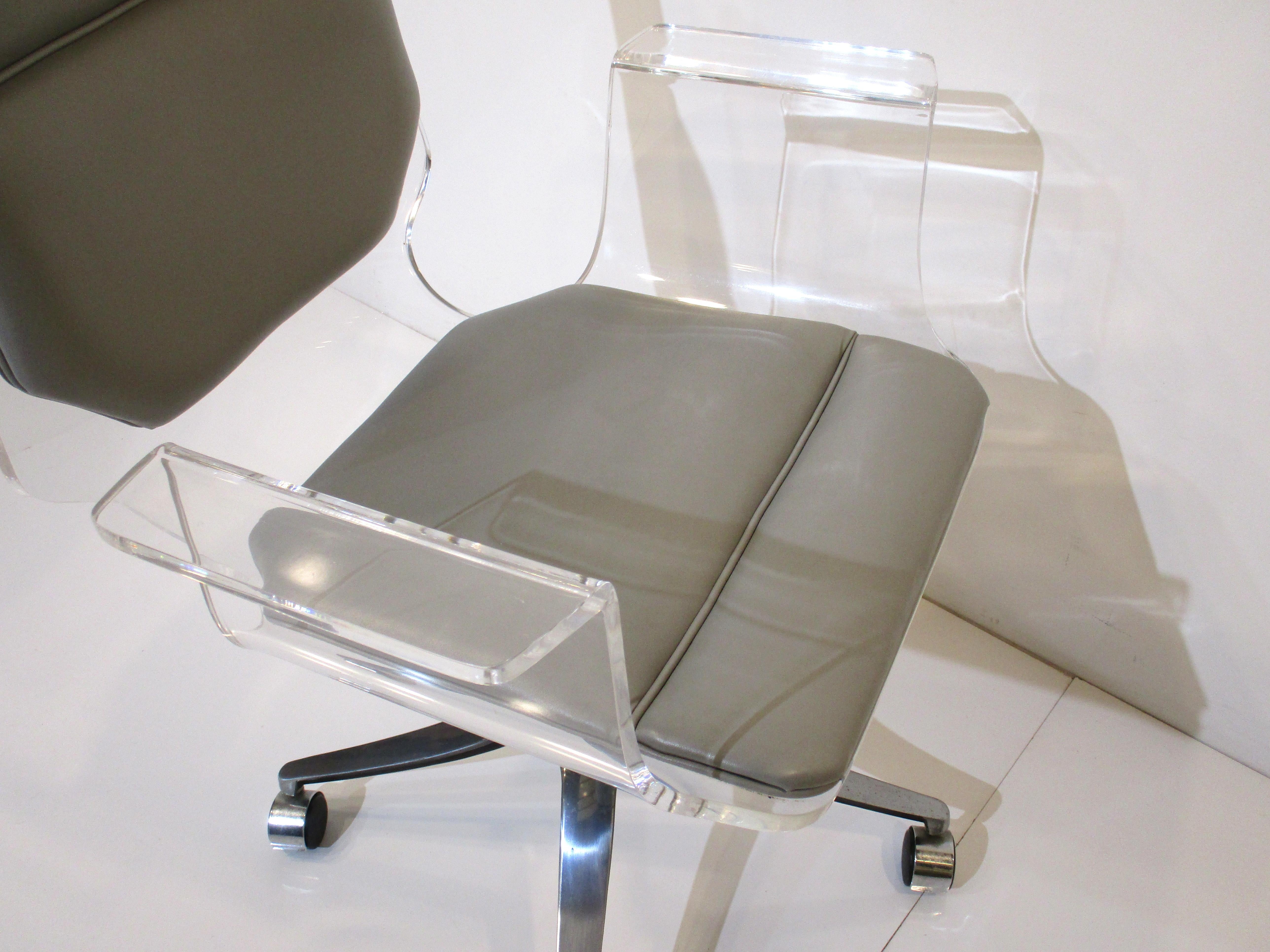Lucite Rolling Desk Chair in the Style of Charles Hollis Jones by Hill Co 3