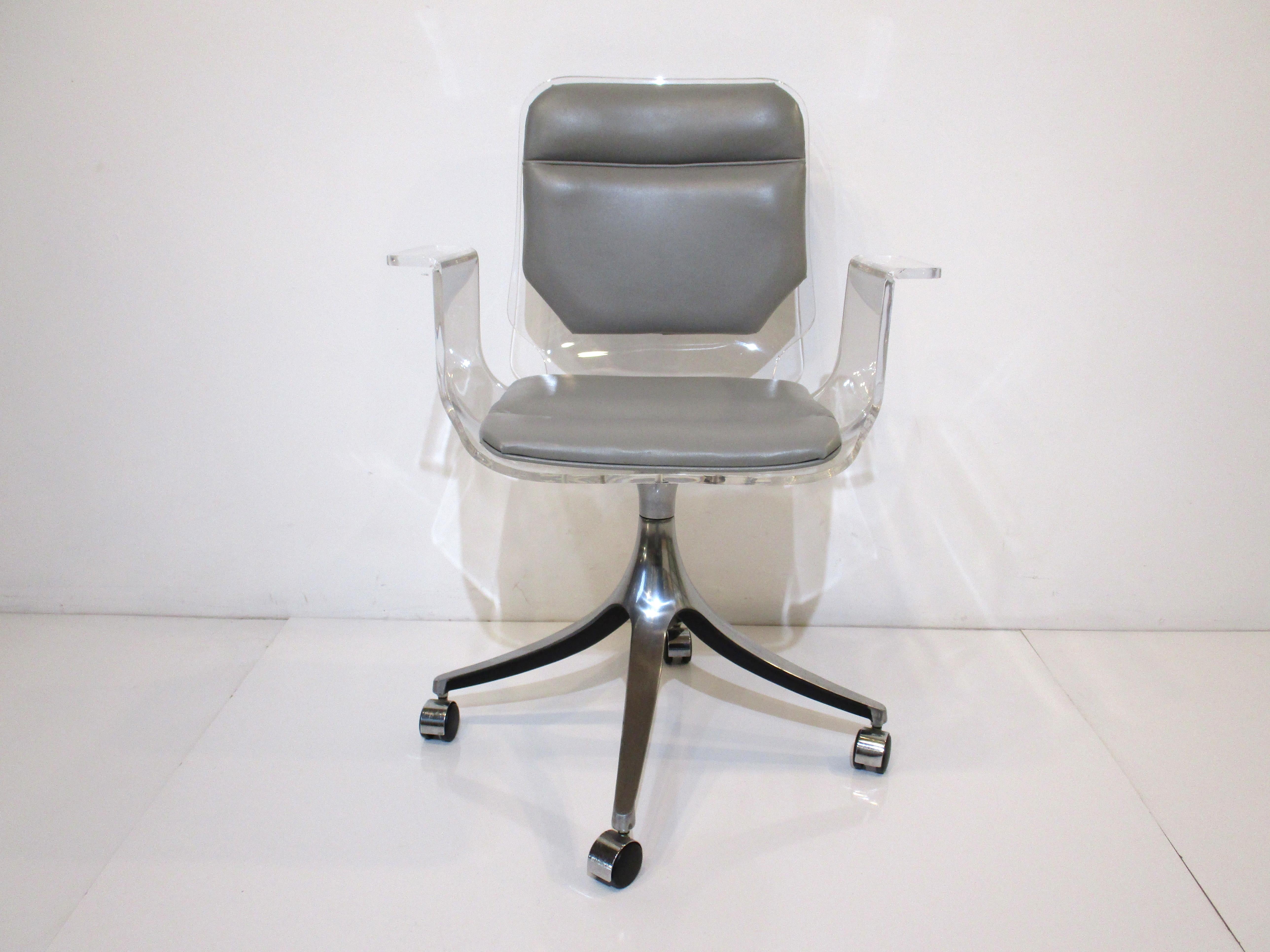 Mid-Century Modern Lucite Rolling Desk Chair in the Style of Charles Hollis Jones by Hill Co
