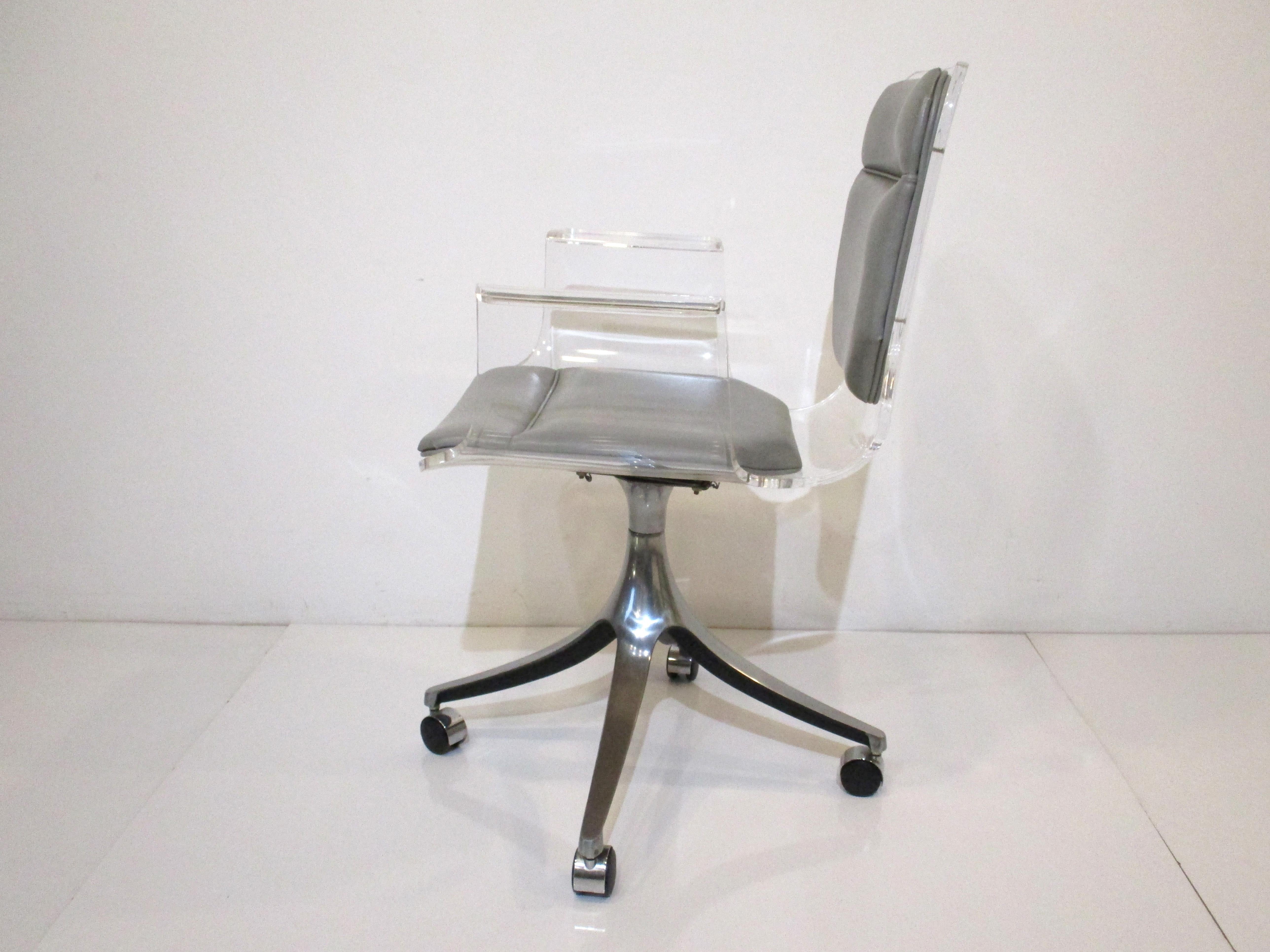 American Lucite Rolling Desk Chair in the Style of Charles Hollis Jones by Hill Co