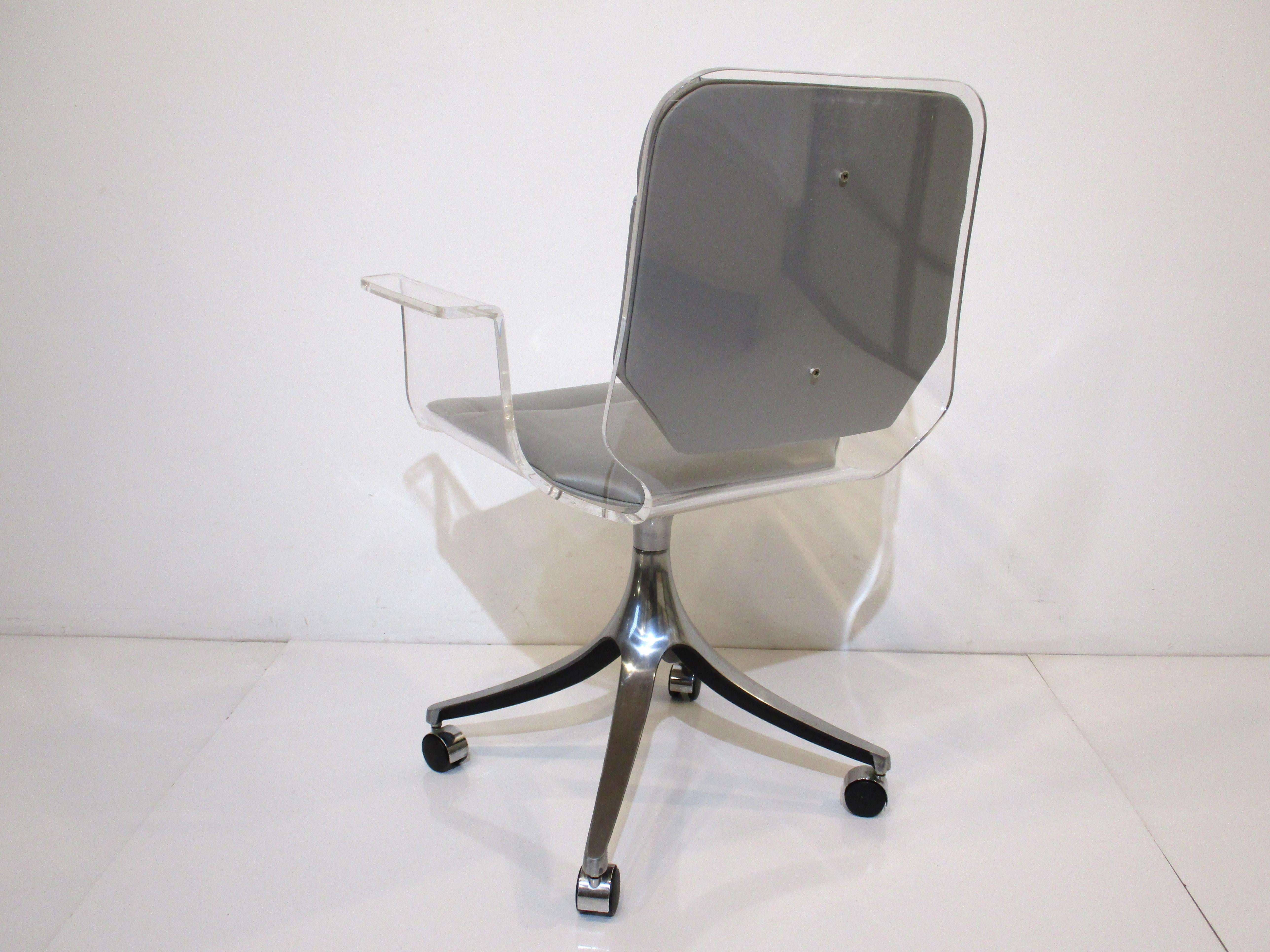 Lucite Rolling Desk Chair in the Style of Charles Hollis Jones by Hill Co In Good Condition In Cincinnati, OH