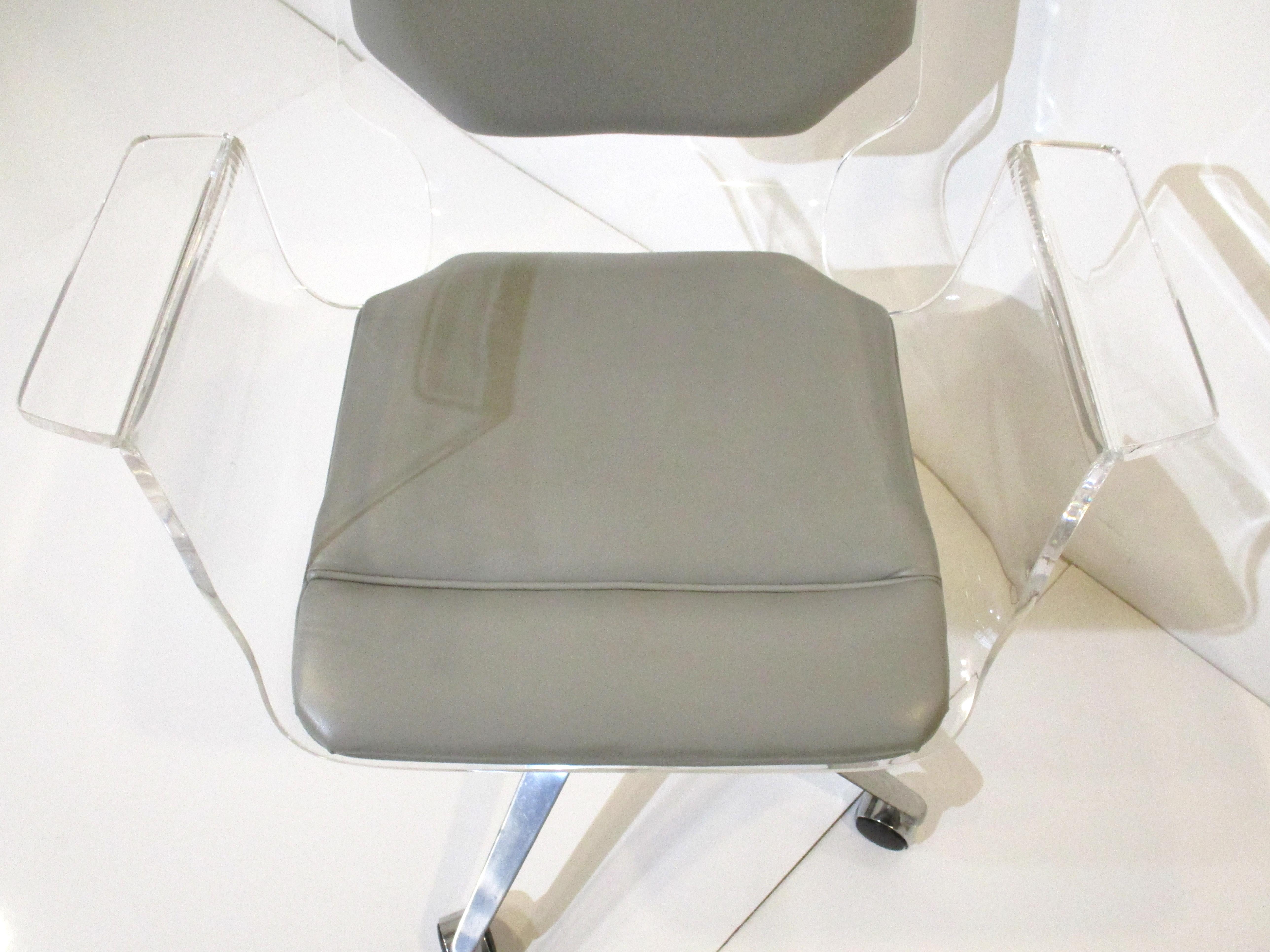 Lucite Rolling Desk Chair in the Style of Charles Hollis Jones by Hill Co 2