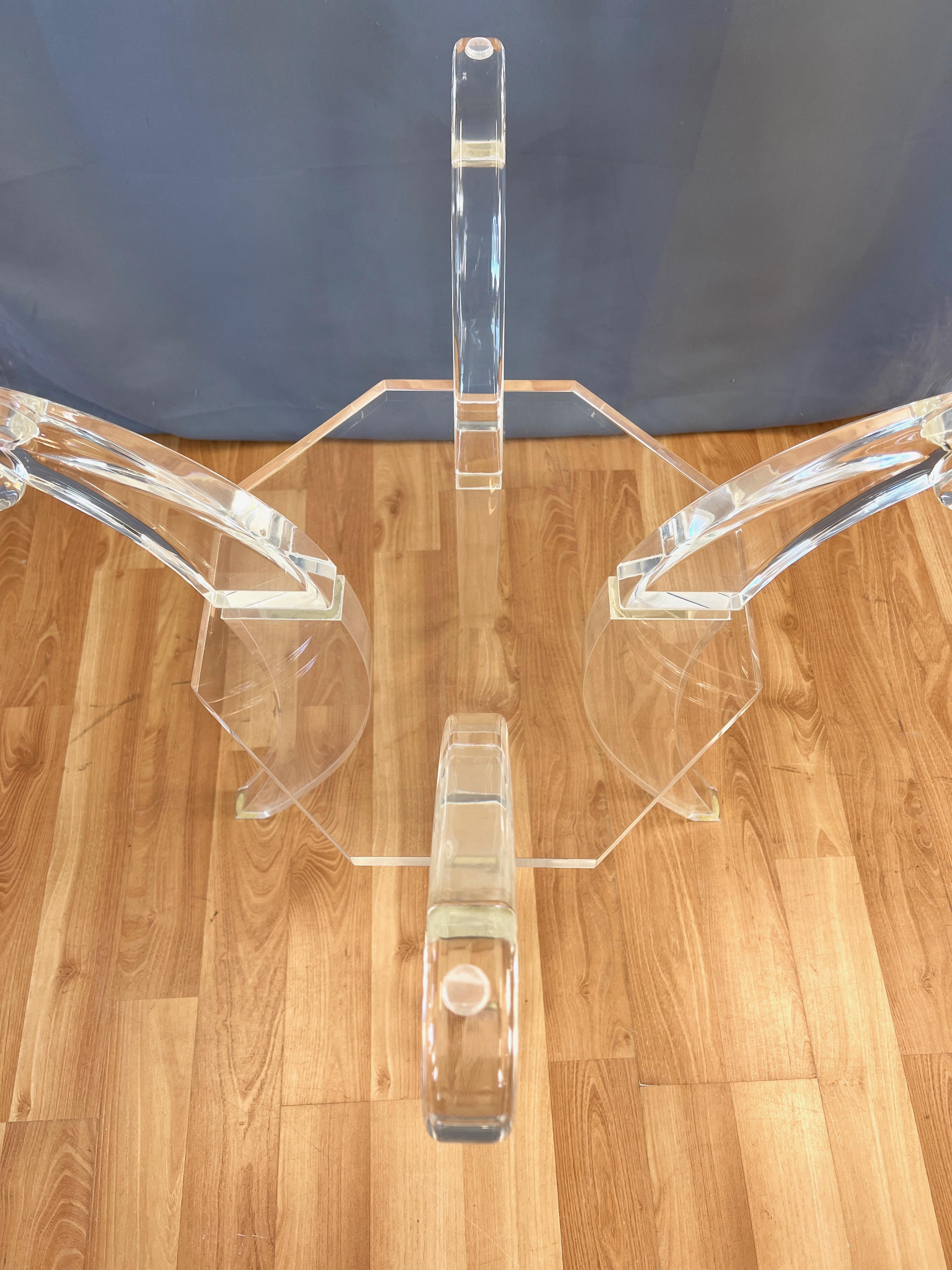 Lucite Saber Leg Scroll-Motif Dining Table with Round Glass Top, circa 1980 6