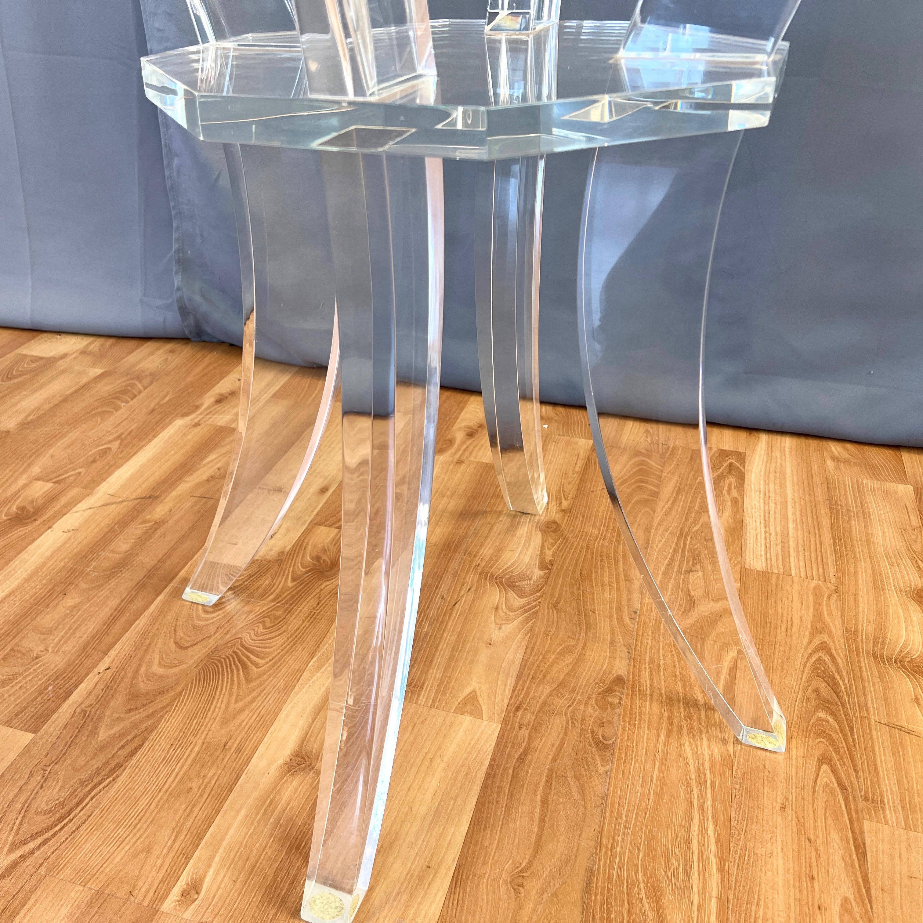 Lucite Saber Leg Scroll-Motif Dining Table with Round Glass Top, circa 1980 7