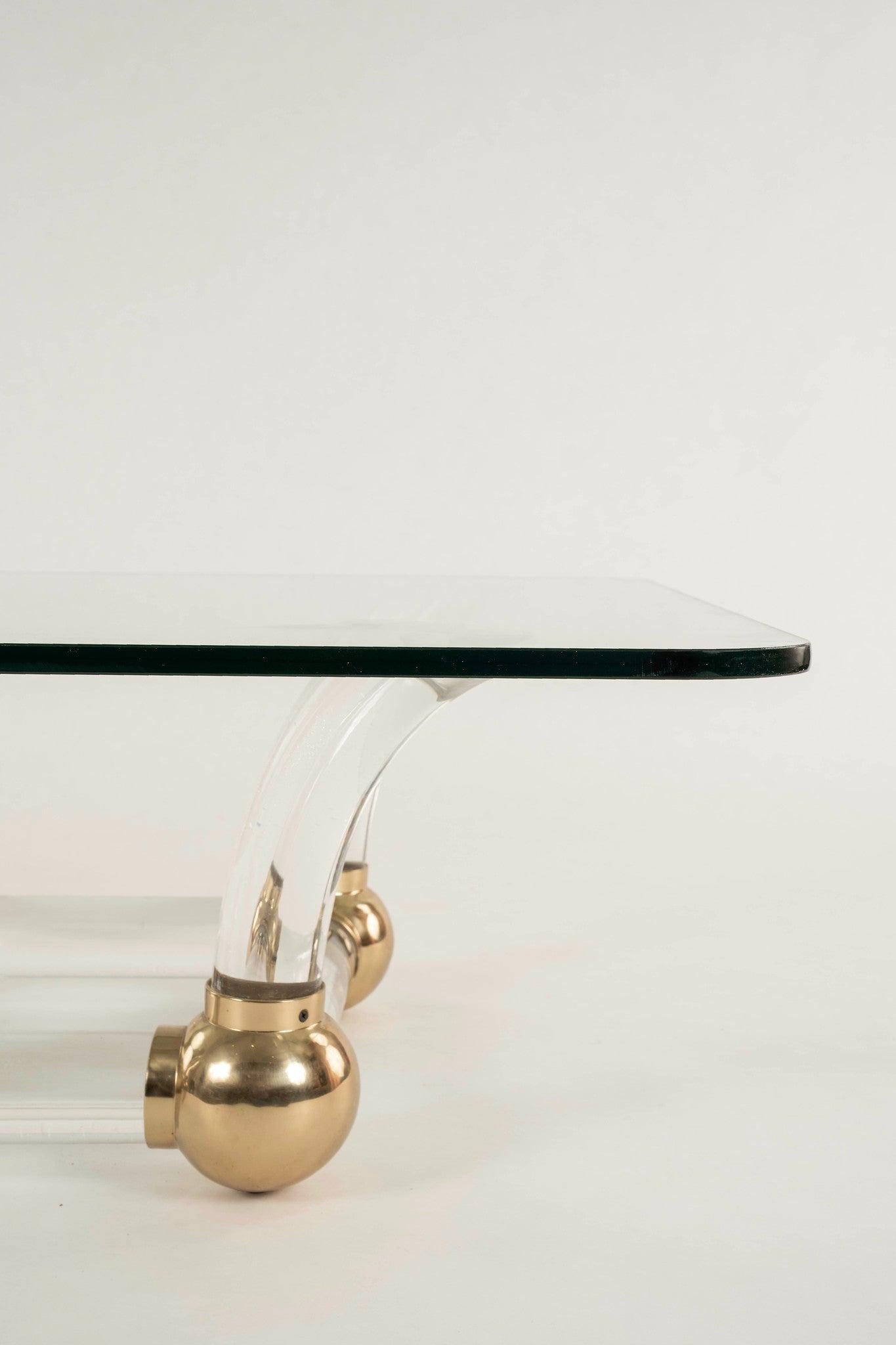 Lucite Sabre Leg Cocktail Table Attr. to Karl Springer In Good Condition For Sale In Houston, TX