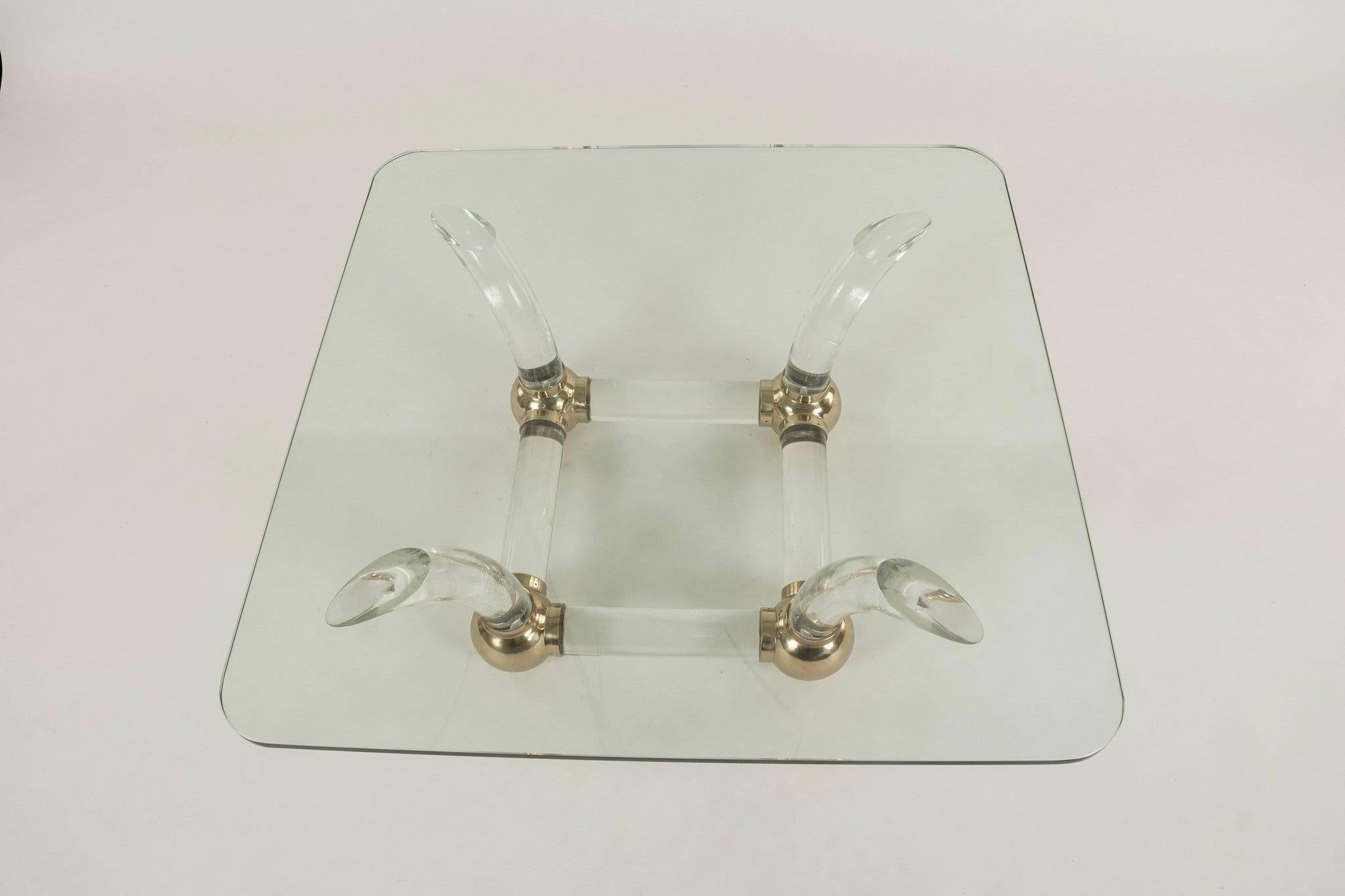 Brass Lucite Sabre Leg Cocktail Table Attr. to Karl Springer For Sale